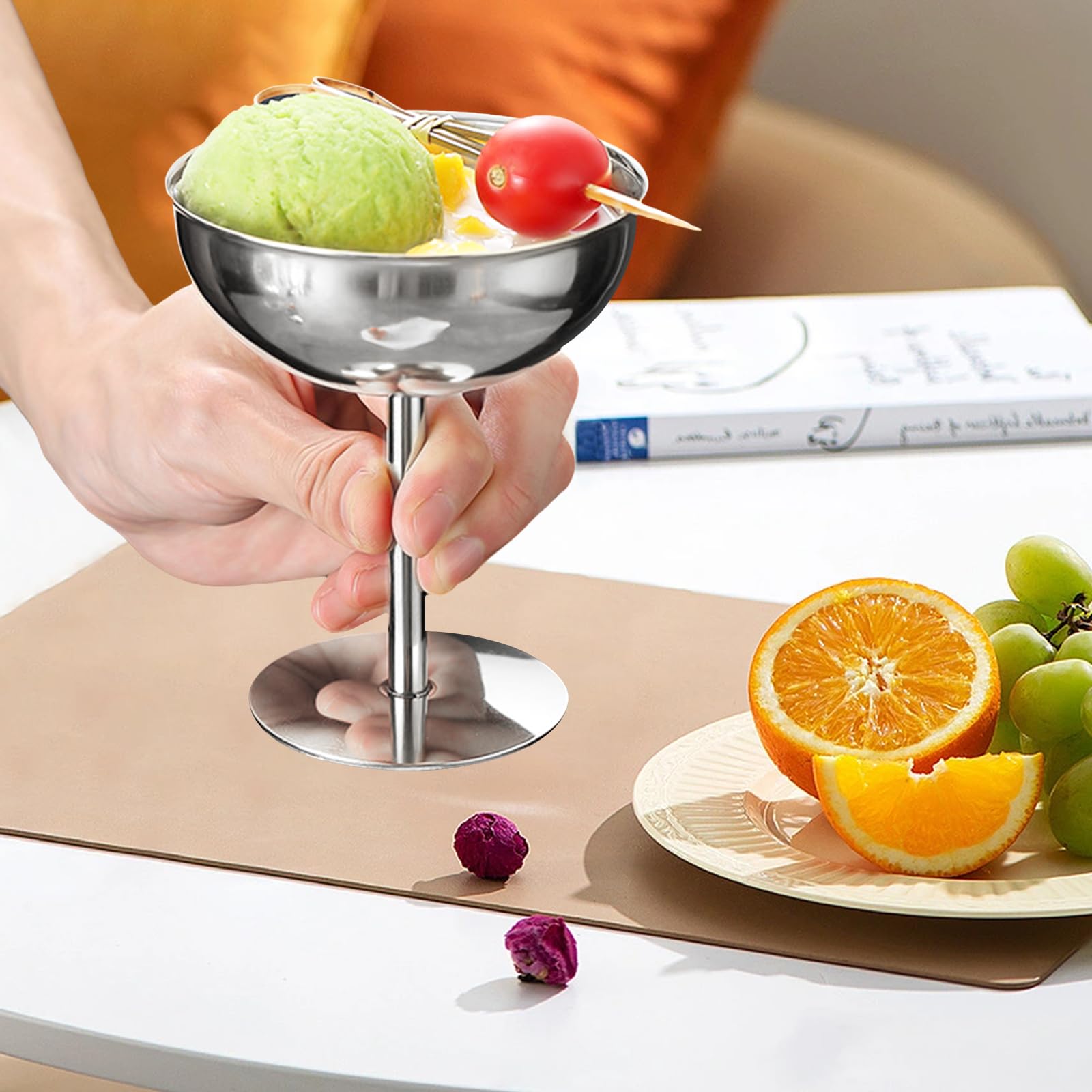 Copa de Helado, 4 Piezas Taza de Helado Tazón de Acero Inoxidable Copas de Ensalada Reutilizables Cuenco de Postre de 2O0 ml para Hacer Helados Frutas Pudín Postres (Alto)