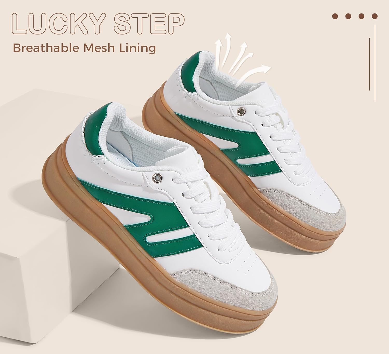 LUCKY STEP Women's Platform Retro Fashion Sneakers Classic Casual Gum Rubber Sole Skate Trainer Tennis Walking Shoes Thick Sole Trendy Footwear - Image 6