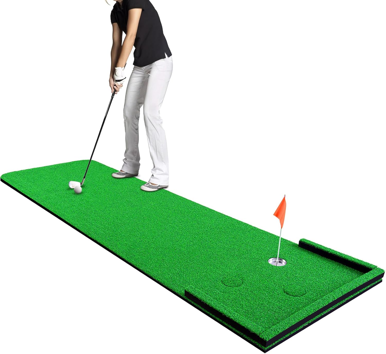 Wekin Golf Putting Green Mat Indoor,3x10ft Thickening Outdoor Portable Golf Pong Game Set Training Turf with Side Border,Movable Cup for Home Backyard Office
