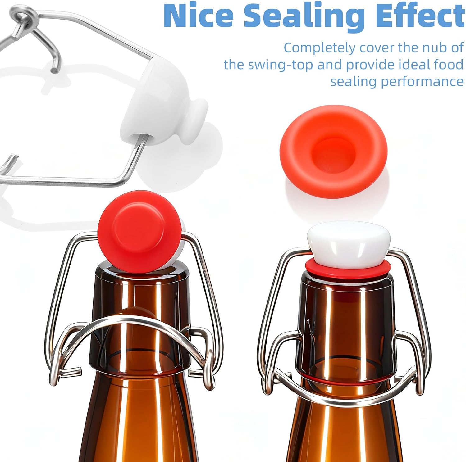 12 PCS Silicone Bottle Cap Gaskets, Replacement Seals for Swing Top Bottles, Flexible & Durable, Reusable, Red Full Cover Design(Red Full Cover)
