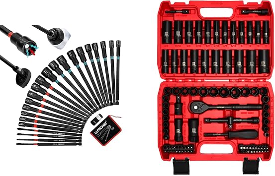 LLNDEI 23PCS Magnetic Nut Driver Set & 95PCS 3/8Drive Impact Socket Set