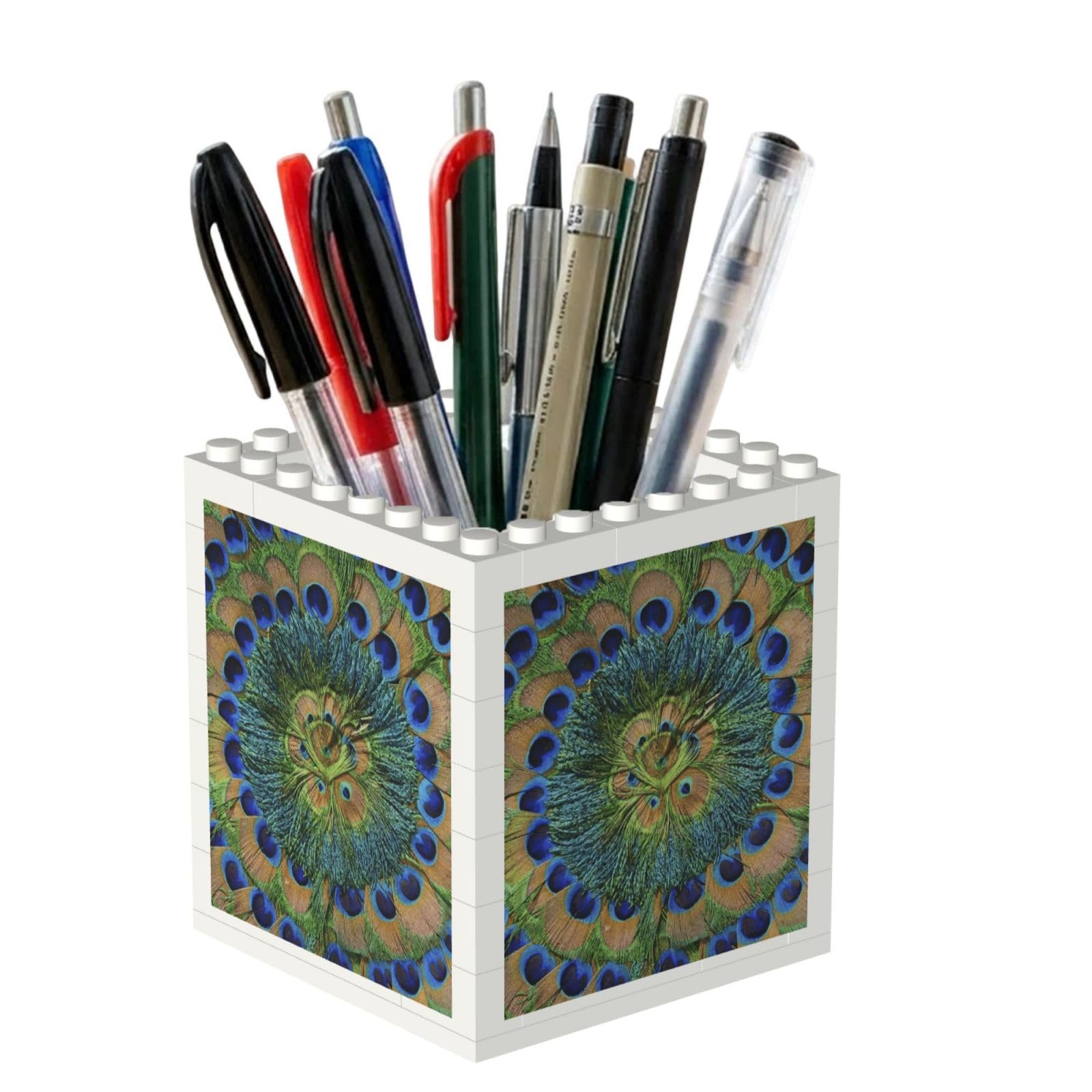 Poadnly Fashion Peacock Feathers, Pen Pot Pencil Holder for Office Home School, Compact Desk Organiser for Office Stationery