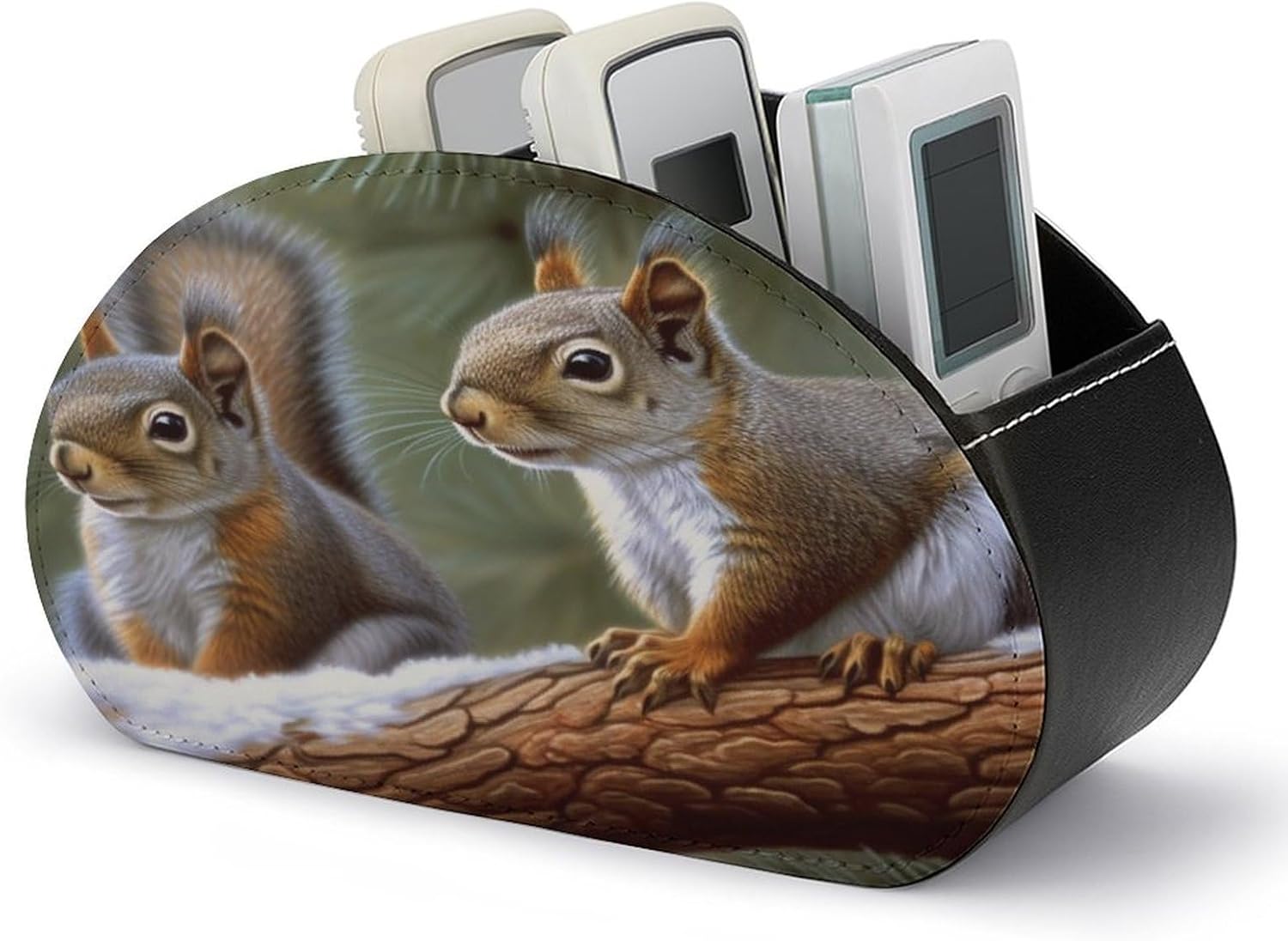Leather Remote Control Holder Storage Container, WithSmall Animals Printed Living Room Media Storage Organizer, with 5 Compartments for TV Remote Phone Caddy Eyeglasses