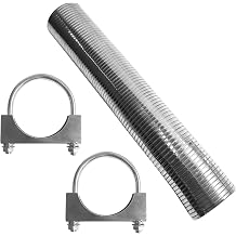 2.5" [2 1/2"] ID x 16.5" Length Universal T304 stainless steel Exhaust Flex Pipe with 2x Metal Steel U Bolt Clamps