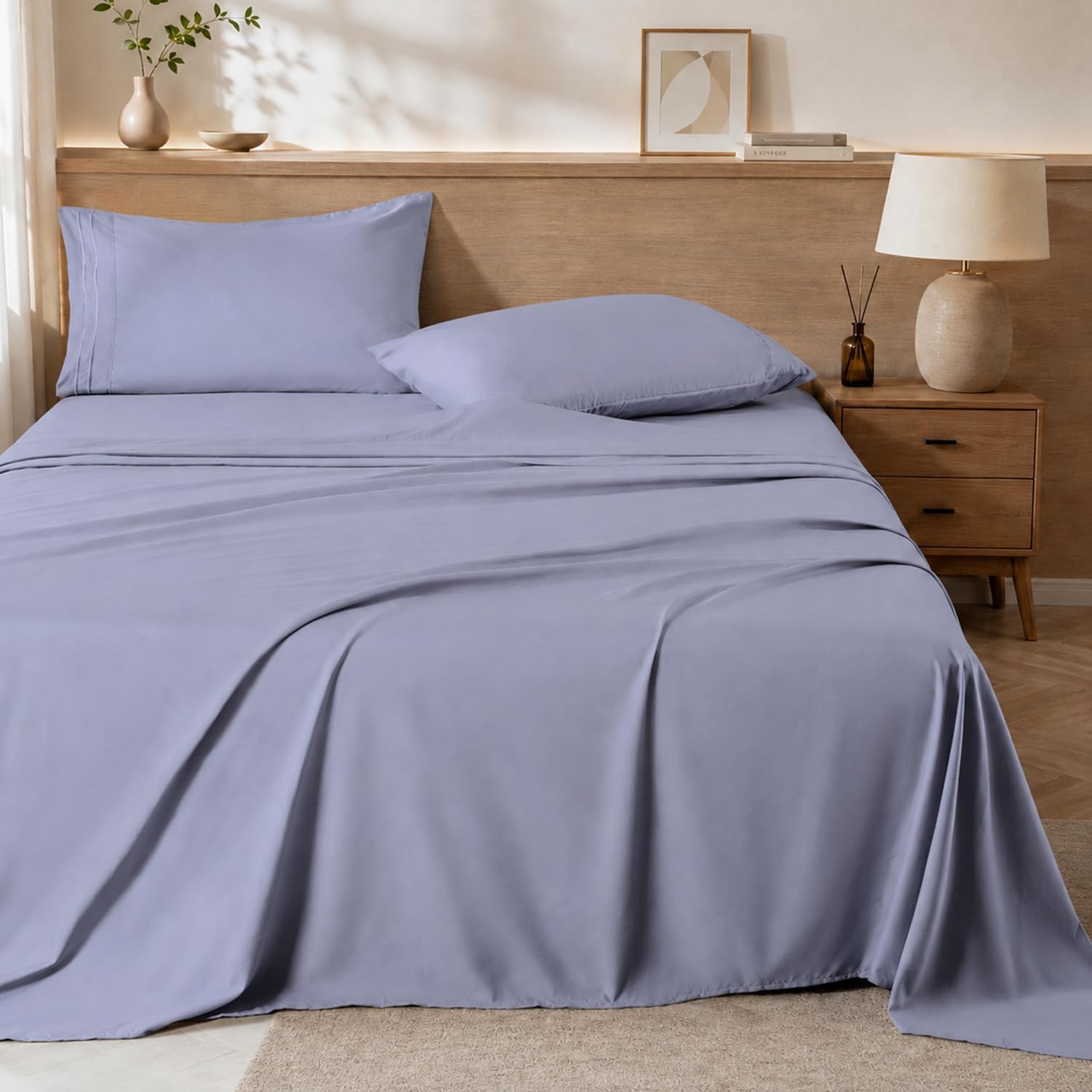 ROSE&RISY Sweet Lavender Twin Sheet Set, Pre-Washed Cotton-Like Microfiber, 3 Pcs Soft Breathable Sheet Set,Fade Resistant, Includes 1 Fitted Sheet, 1 Flat Sheet, 1 Pillowcase (Sweet Lavender, Twin)