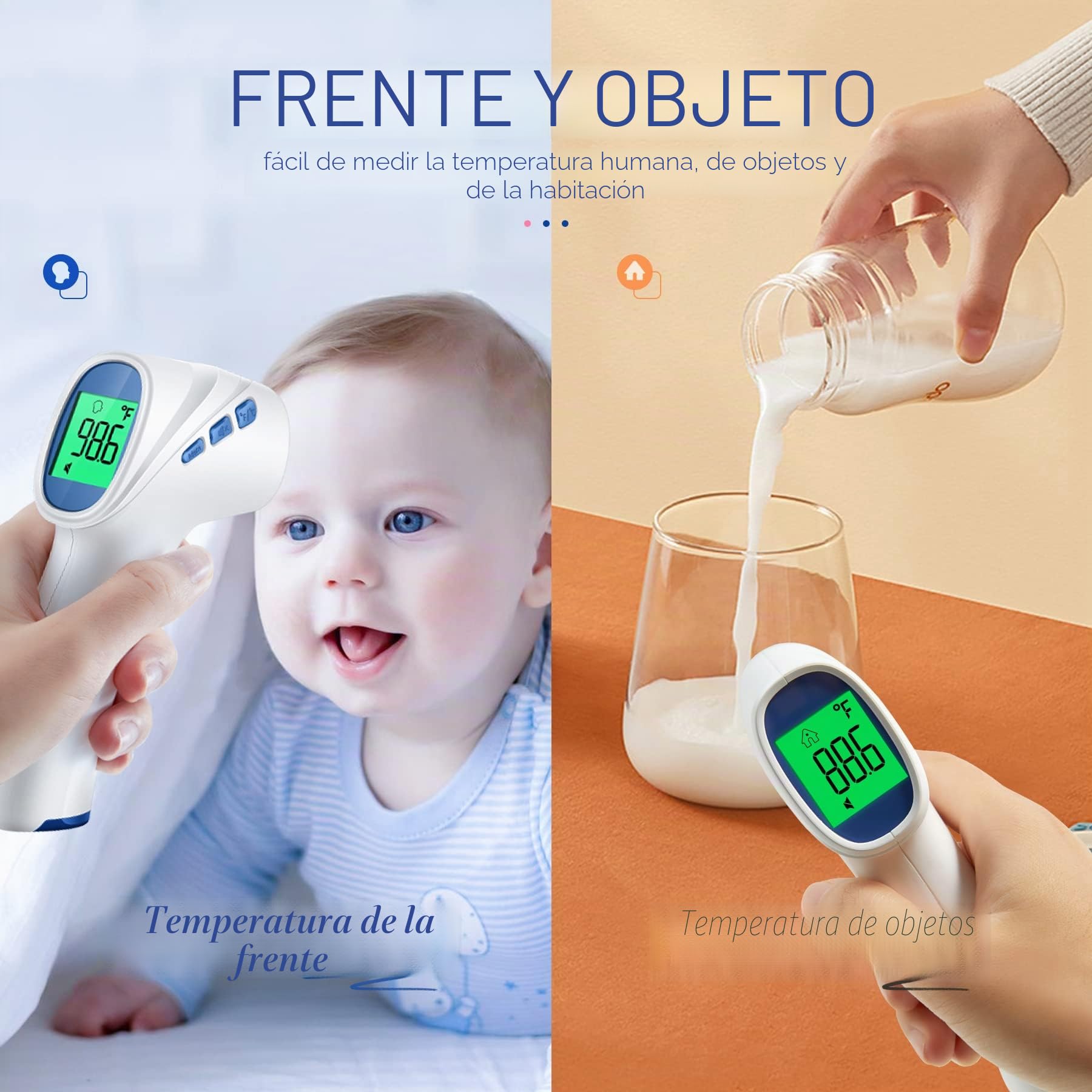 Termómetro de frente para adultos y niños, termómetro digital para bebés con alarma de fiebre, resultados rápidos y precisos, esenciales para el hogar y enfermeras