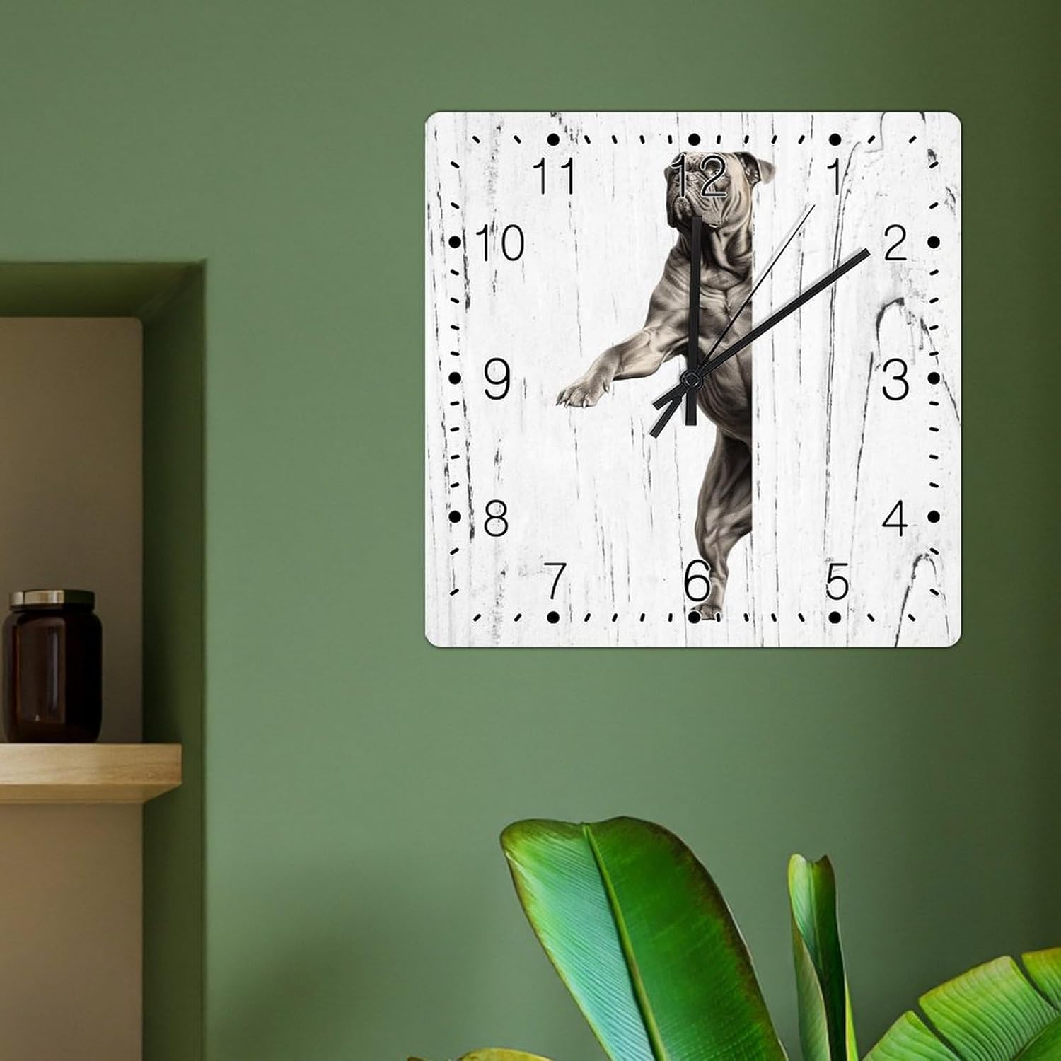 Mastiff Wall Clock Mastiff Dog Peeking ASquare Corner Wooden Clock Dog Mom Gift Square Home Decorative Clocks Non-Ticking Silent Wall Clock for Home Living Room 15x15in