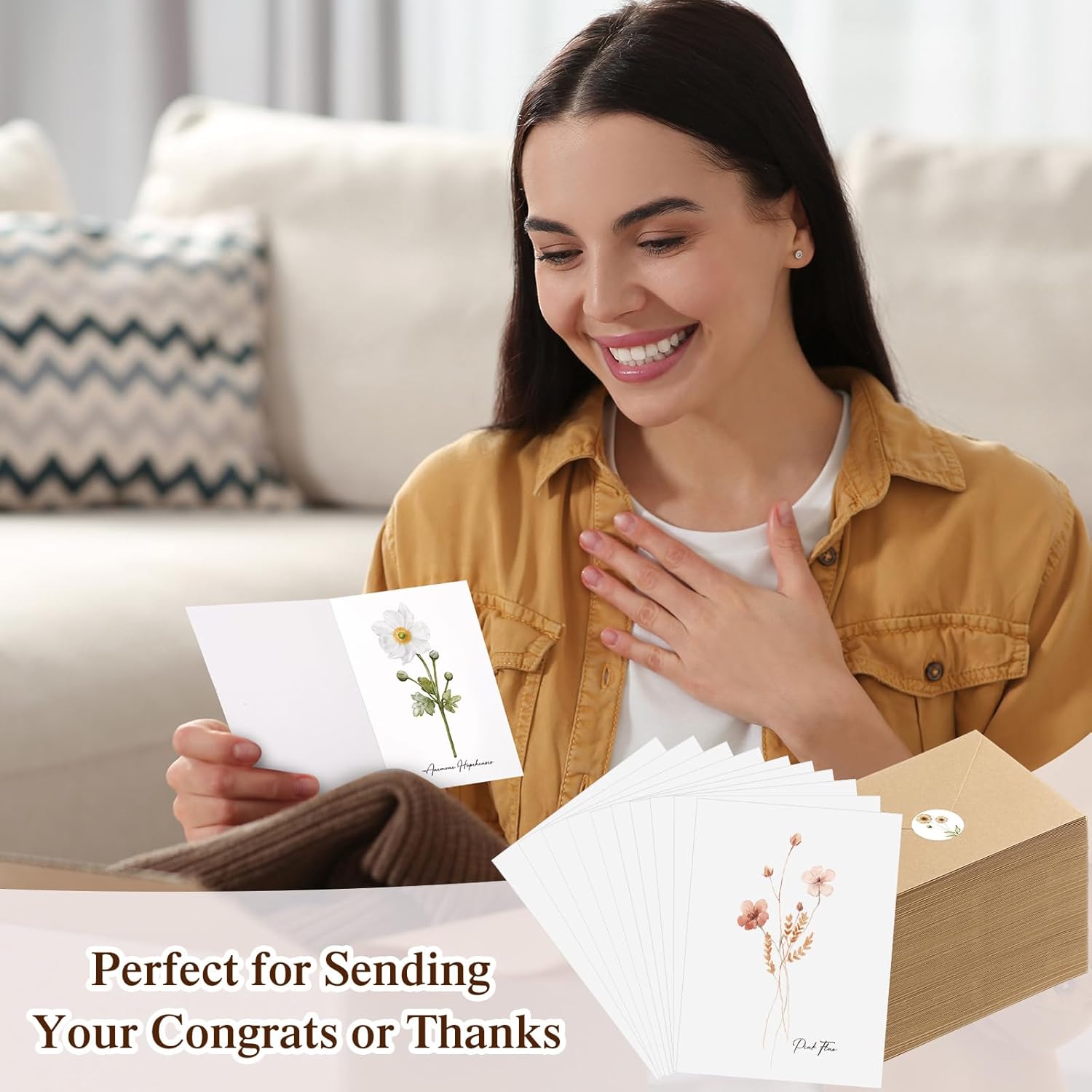 Motiskyy 100 Pack Blank Greeting Cards and Envelopes 4 x 6 Watercolor Wildflowers Blank Greeting Card and Envelopes with Stickers Note Cards 10 Assorted Floral Design for All Occasions (Floral)