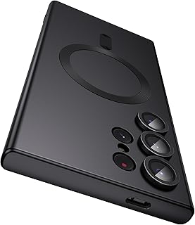 جراب مطور لموبايل سامسونج جالاكسي S23 الترا 5G مع واقي عدسة الكاميرا، متوافق مع ماج سيف، غطاء موبايل سيليكون ناعم ورفيع ومضاد للصدمات لموبايل جالاكسي S23 الترا، اسود فانتوم