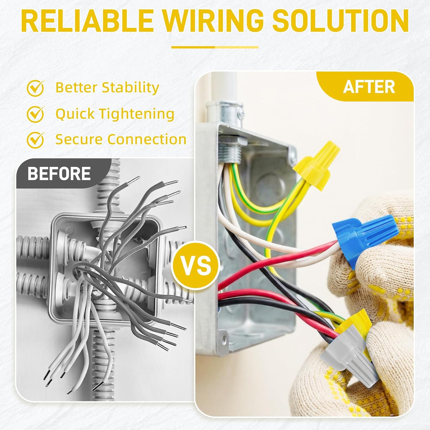 500 Pack Yellow Wire Connectors Nuts Winged UL Listed, Large Twist-On Electrical Wire Caps for 18-10 AWG Wires, Insulated Eletric Nuts Screw Twister for Home Wiring Repair & DIY Project