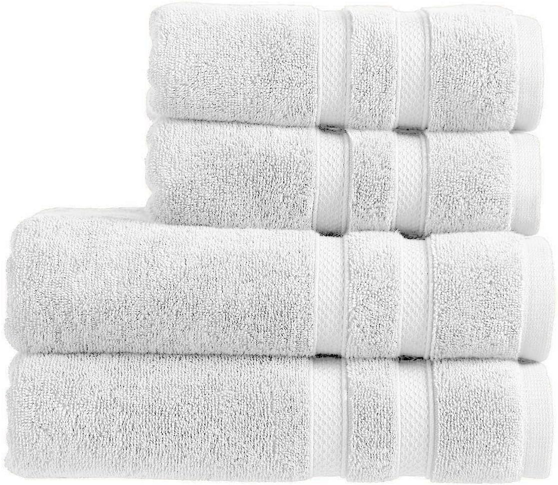 Christy Chroma Towel Set | Set of 4 | 2 Bath 2 Hand | Highly Absorbent Heavyweight 675GSM | Bold and Bright | Soft Smooth Bathroom Shower Towels | 100% Cotton | White