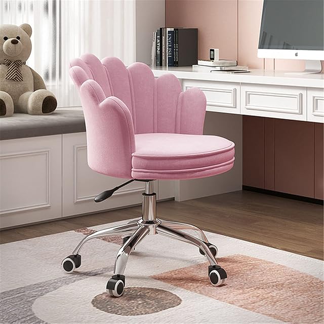QULONG Office Velvet Chair, Velvet Petal-Shape Height Adjustable Swivel Comfortable Armless Desk Chair with Back Support for Reception Home Furniture,Pink