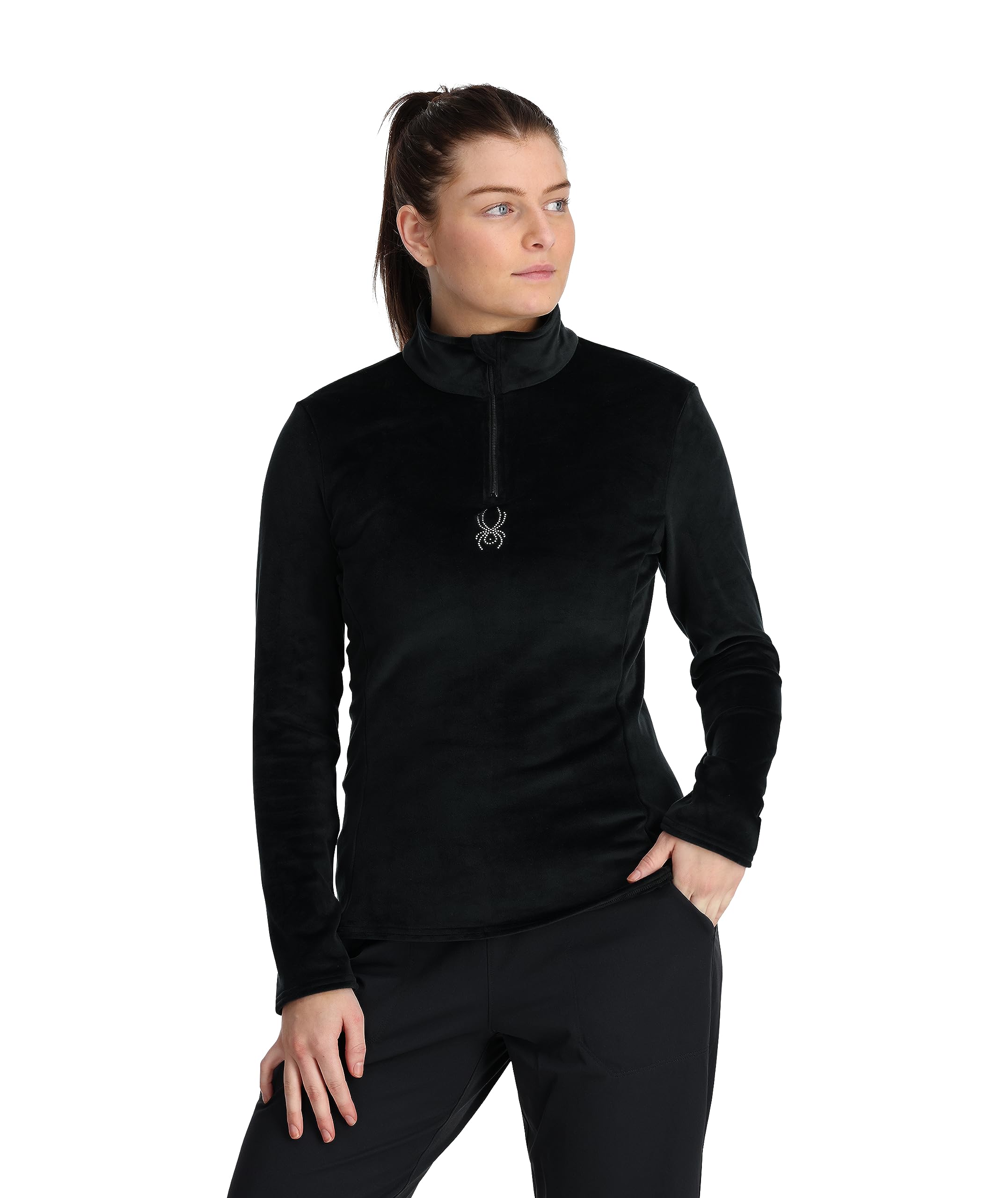 Spyder Women's Shimmer Bug Half Zip T-Neck Ski Base Layer, Black, XL