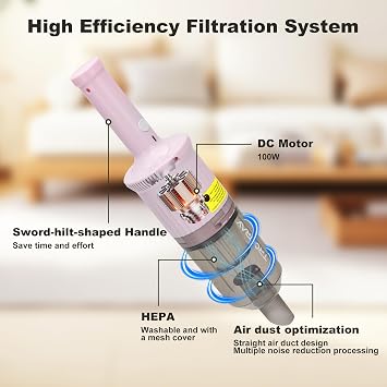 Cordless Stick Vacuum Cleaner, Small Cordless Vacuum Pink | Ideal for Kids, Carpet, Pet Hair, Car, Rechargeable, Lightweight Body, Portable & Compant, 180 Rotatable Brush