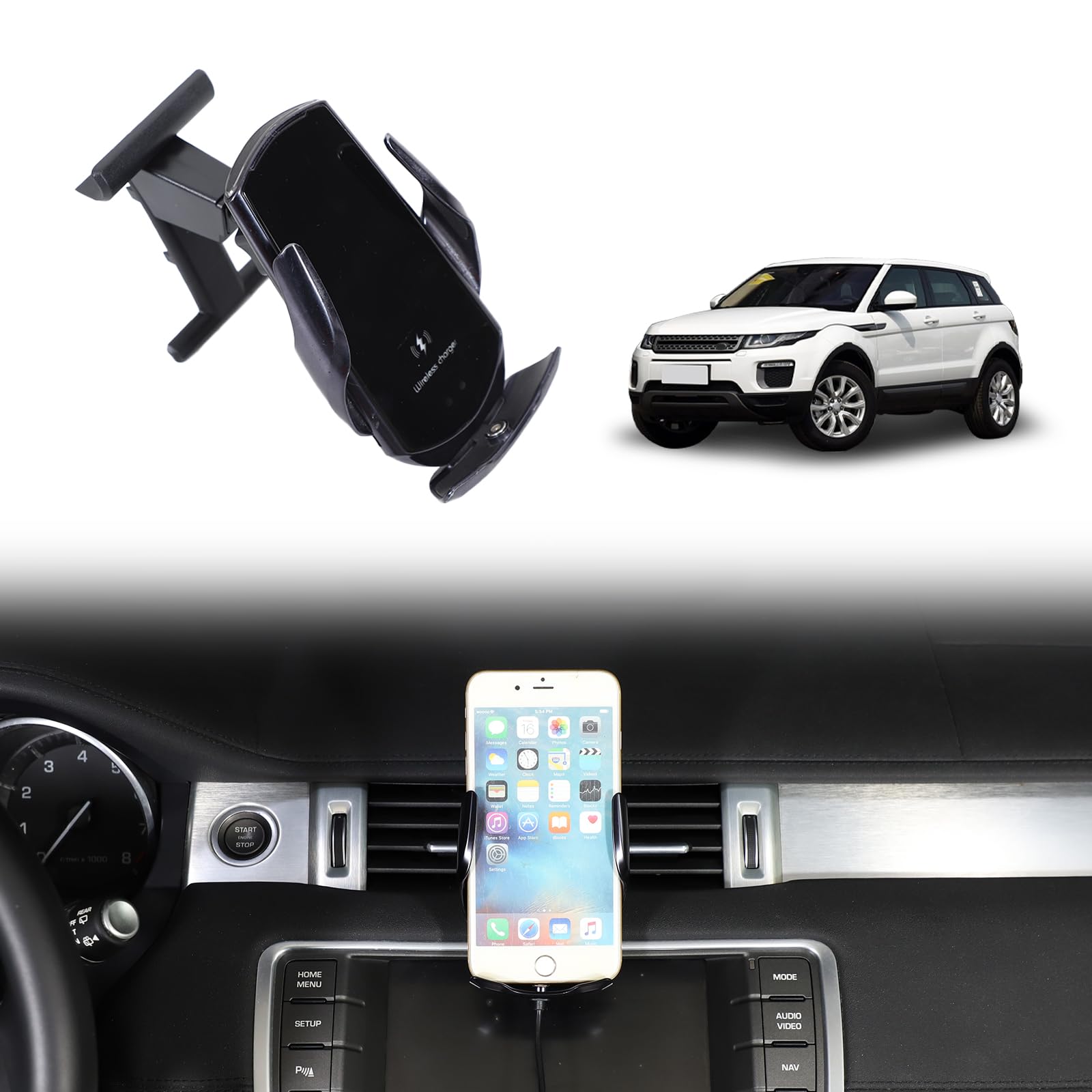 METYOUCAR Soporte de teléfono de coche para LR Evoque 2012-2018 para rejilla de ventilación central, soporte fijo giratorio para teléfono móvil para coche, apto para iPhone, Android y smartphones