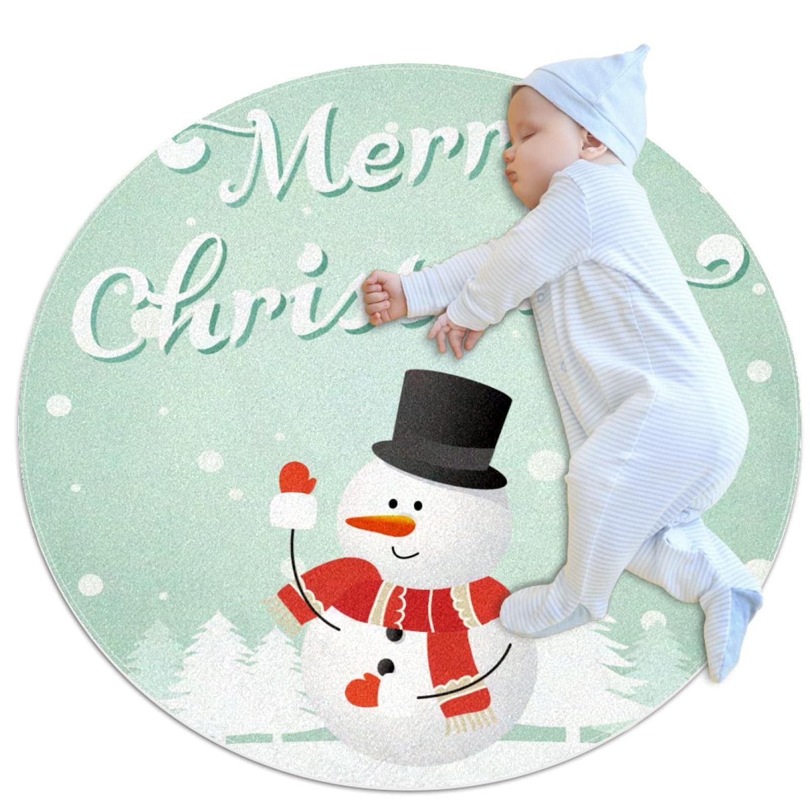 Tapis rond Bonhomme de Neige de Noël 100cm pour chambre et salon