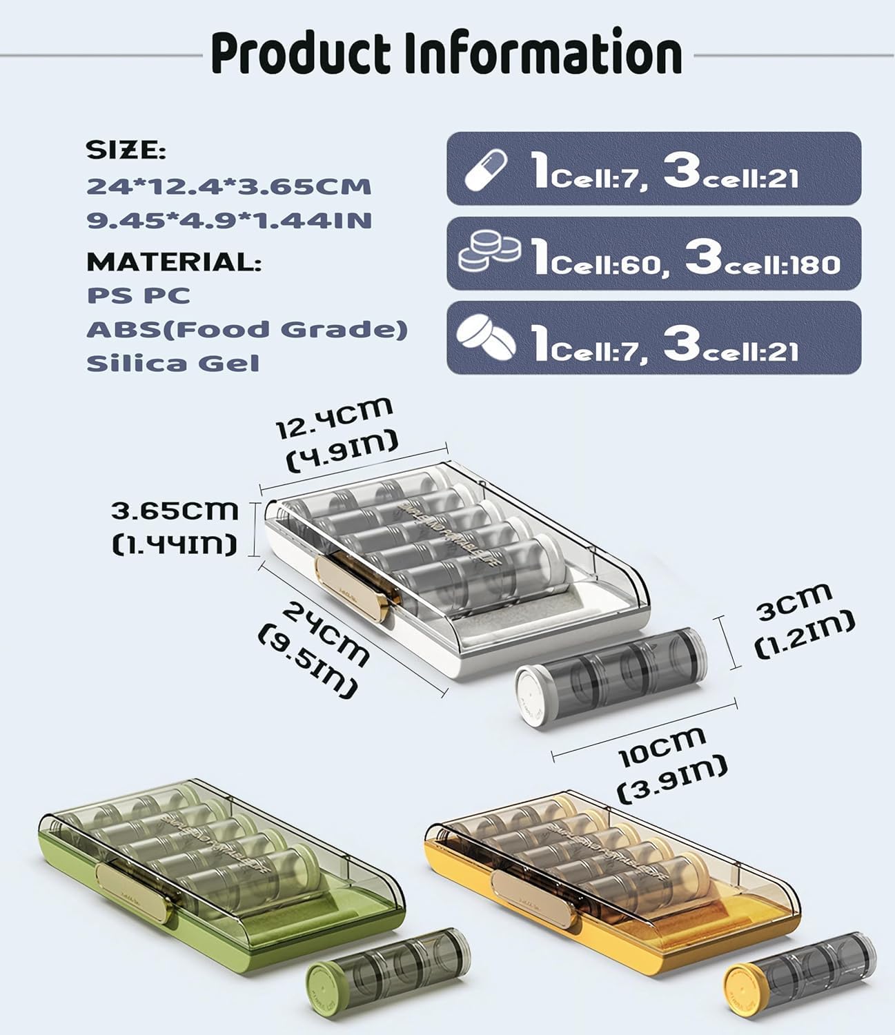 Kegi multi objective mini container reusable 21-grid vitamin storage case weekly pill organizer container vitamin organizer 7 days pill organizer white pill box
