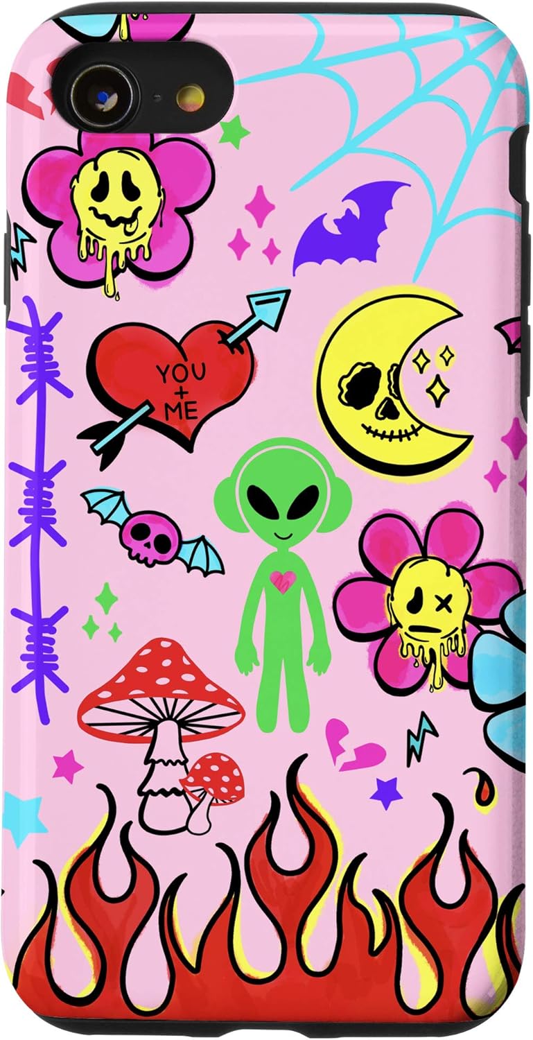 iPhone XS Max Melting Happy Face Smile Doodle Pastel Graffiti Flames Y2K Case
