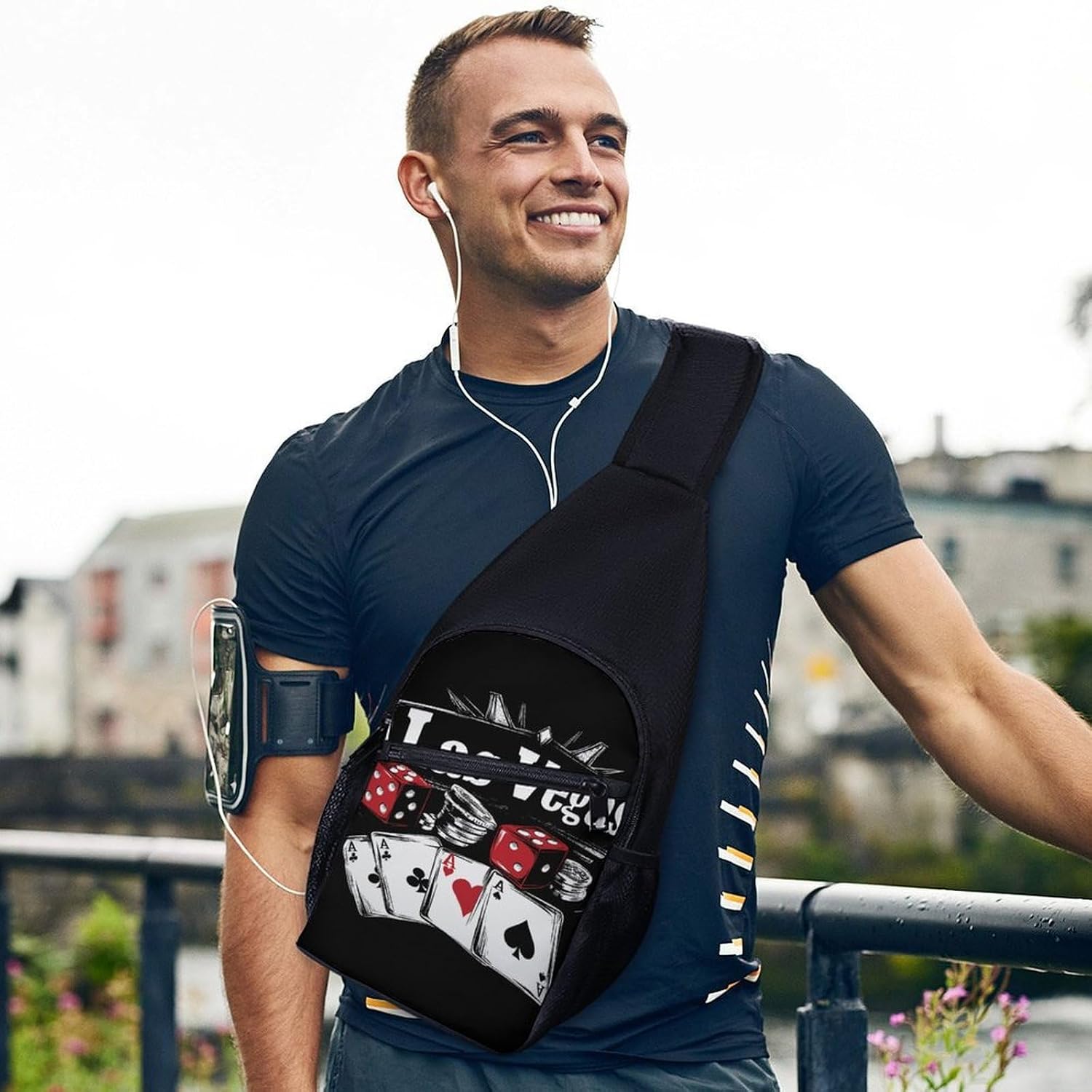 Las Vegas Nevada Dices Cards Crossbody Sling Backpack Chest Bag Daypack | unisex,trendy,with convertible and detachable shoulder strap,side pockets