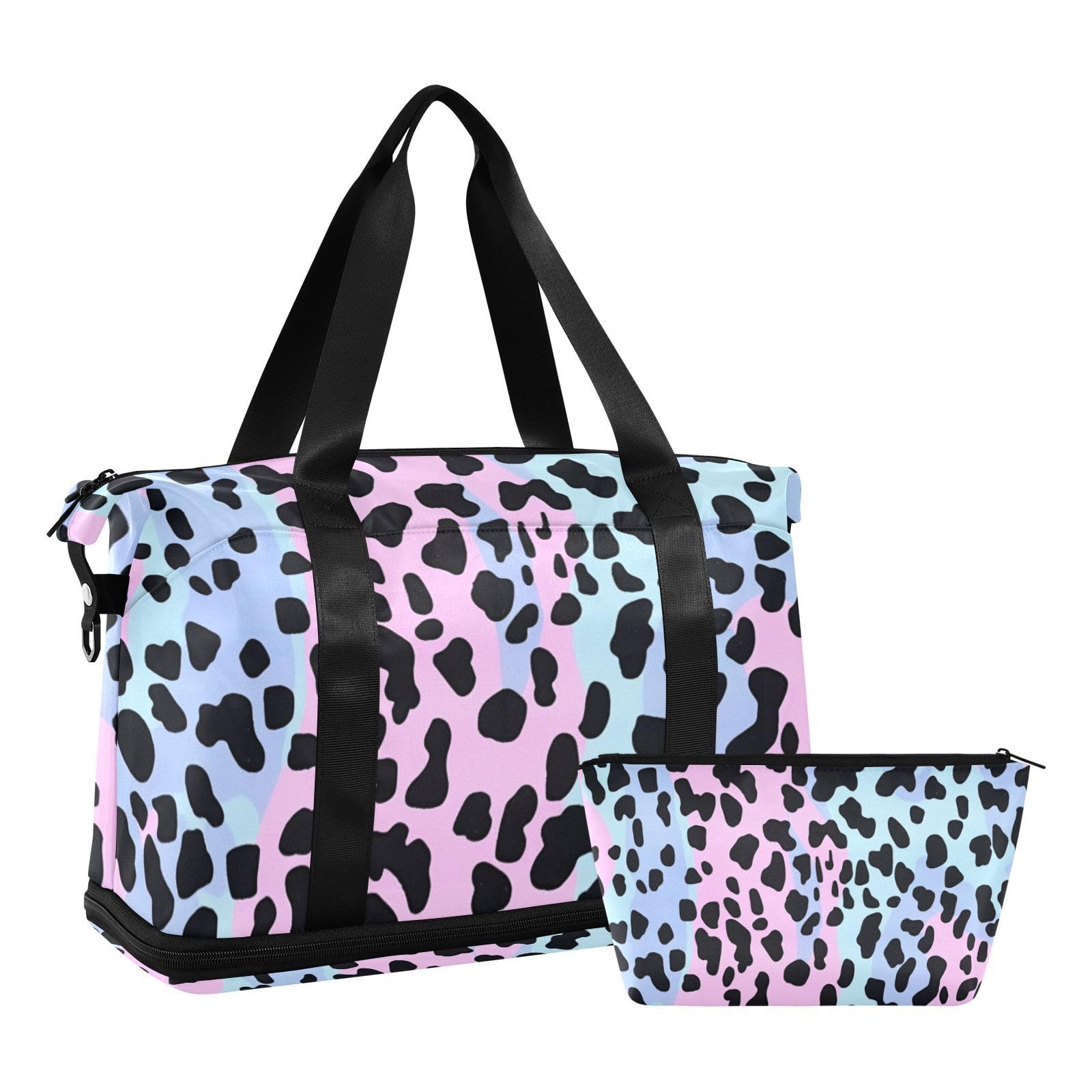 Bolsa de mano moderna con estampado de leopardo para fin de semana con bolsillo húmedo y correa ajustable para gimnasio, gran capacidad para hombres y mujeres