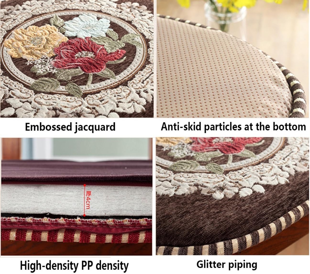 MOODMUSE Dining Chair Cushion,1/2/4/6 Pack Chair Pad with Ties Non Slip Kitchen Chair Cushion and Seat Cushion with Machine Washable Cover (Color : Coffee-B2, Size : Pack of 2)