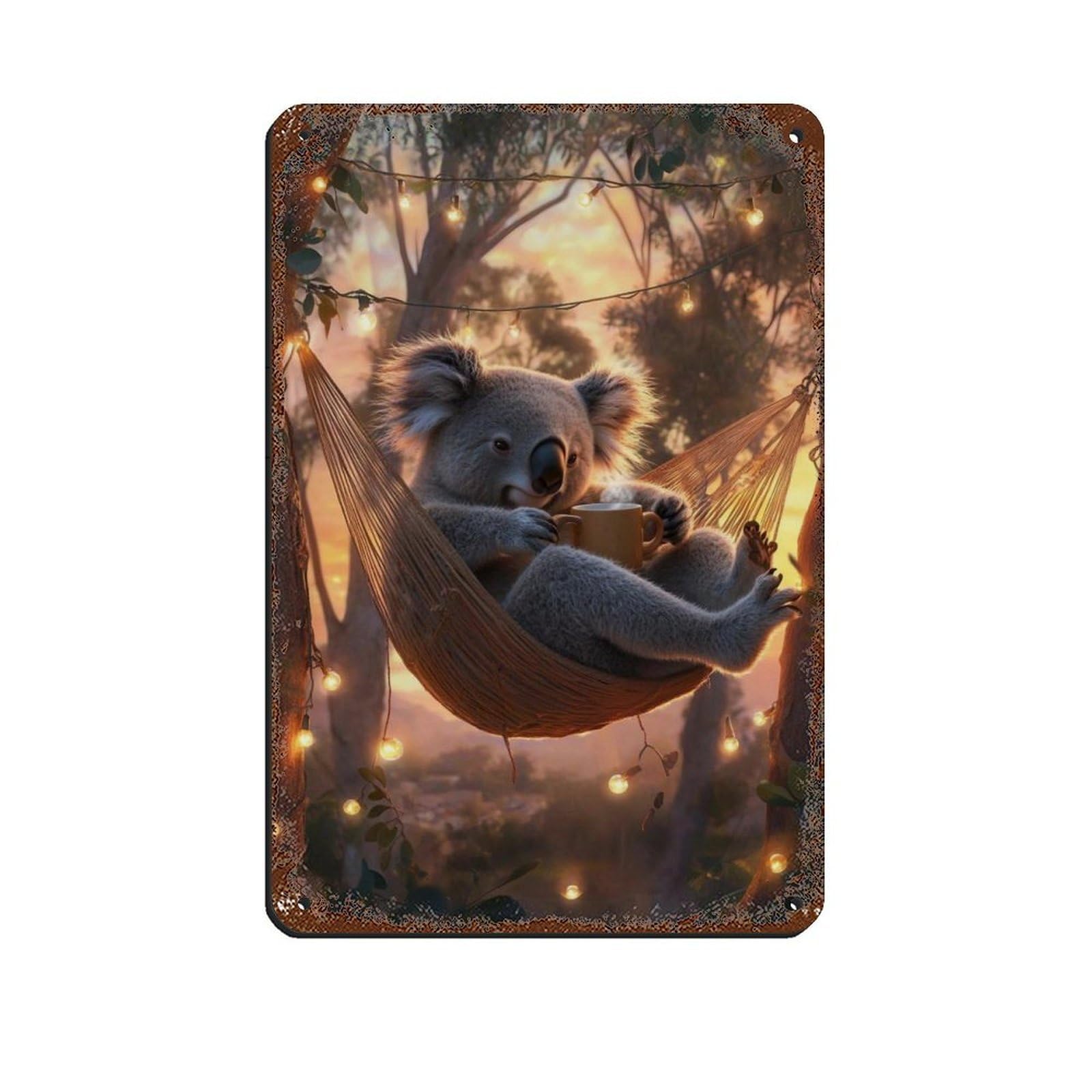 Adorable Koala in Hammock Tin Sign Vintage Metal Pub Club Cafe Bar Home Wall Art Decoration Poster Retro 8x12inch(20x30cm)
