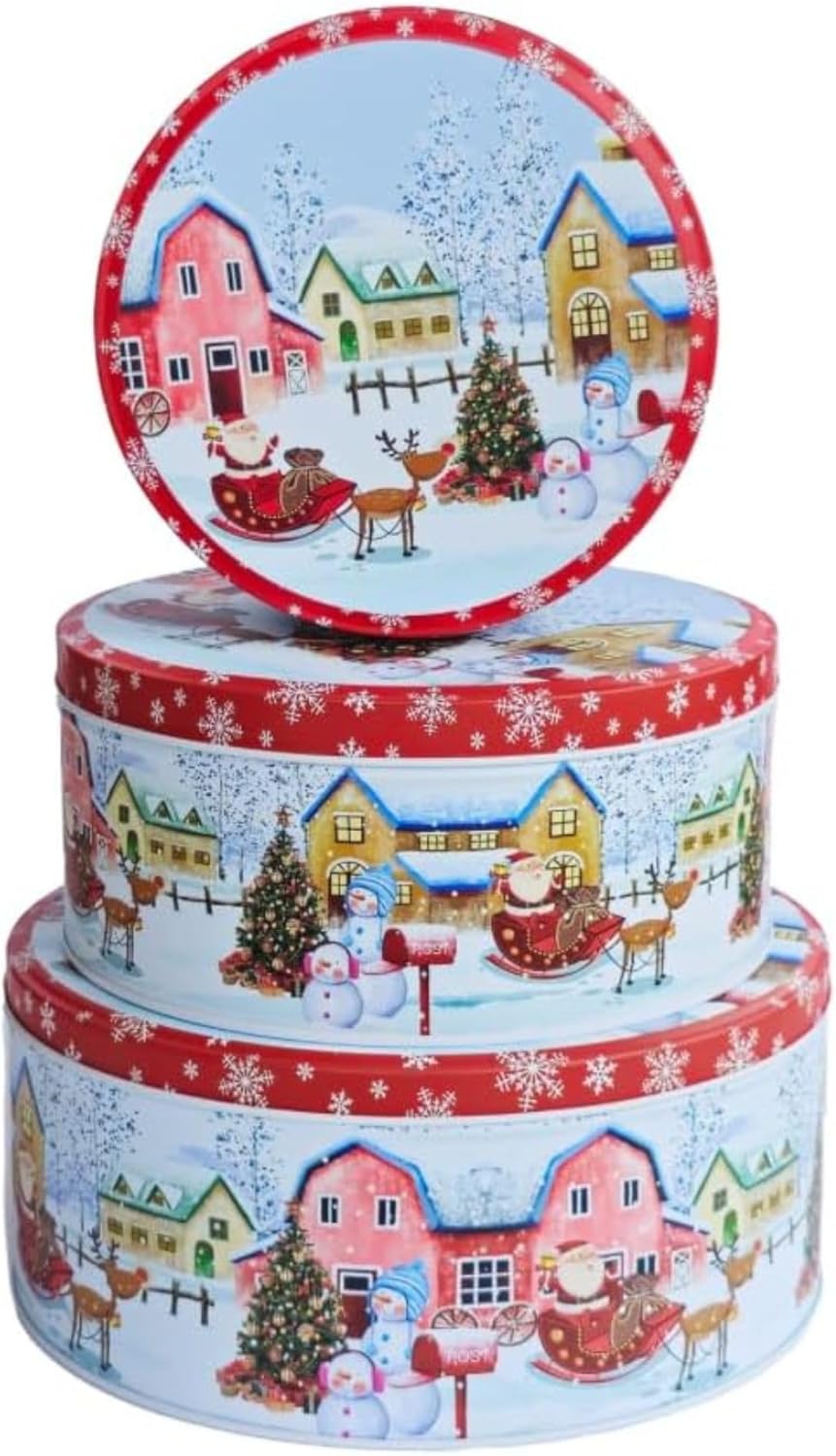 Pack of 3 Christmas Cookie Tins With Lids, Festive Holiday Cookie Tins for Treats & Gifts, Multipurpose Storage Container for Cookies, Snacks & More With Multicolor Christmas Wonderland Design Winter Wonderland 1 Pack