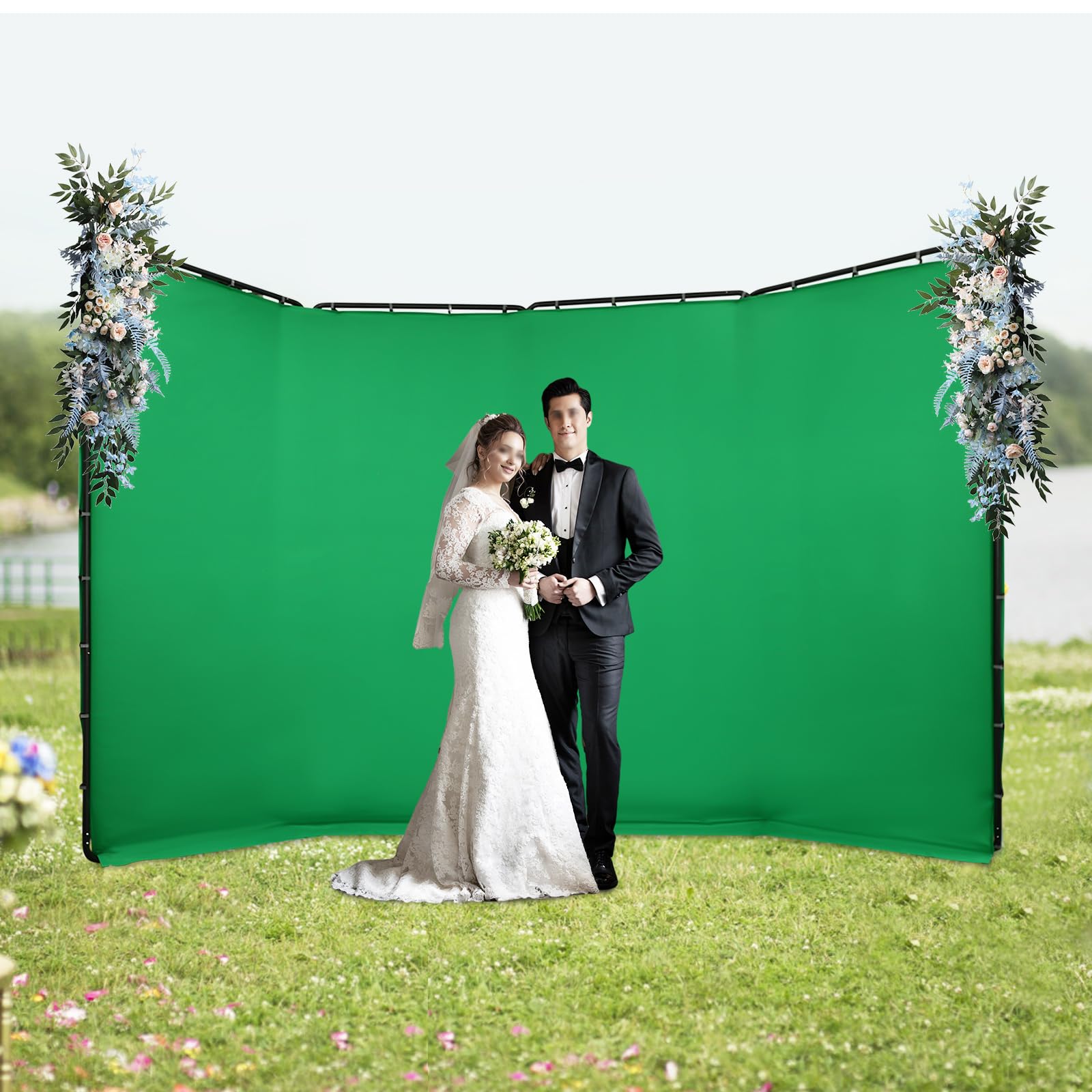 Podstawka w tle, 4 m x 2,4 m, składany panel Green Screen i panel Chroma-Key ze stojakiem, przenośny i łatwy montaż dzięki mocowaniu na klips do studia, portretu i tła fotograficznego