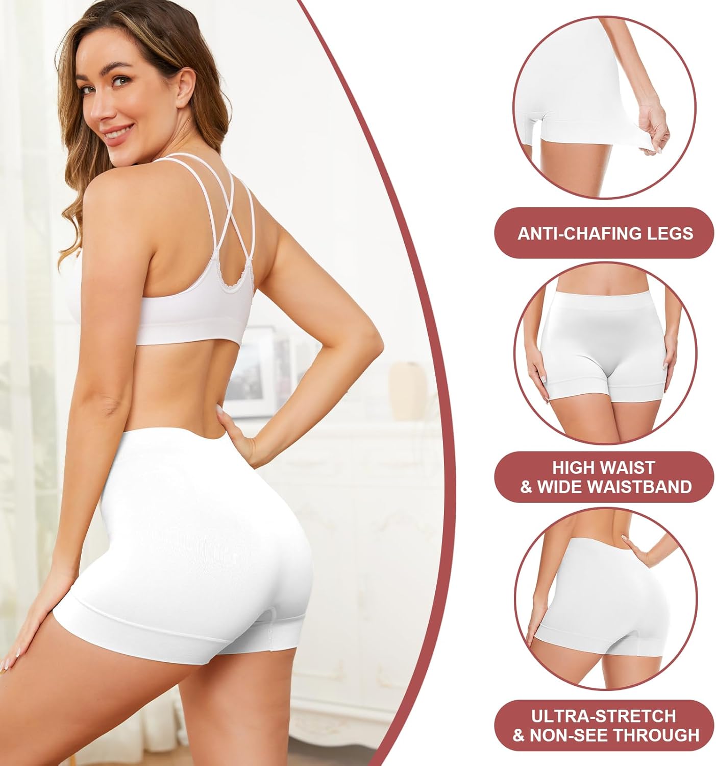 UUMIAER Slip Shorts for Women Under Dresses, Anti Chafing Boyshorts Panties Shapewear Yoga Biker Shorts - Image 5