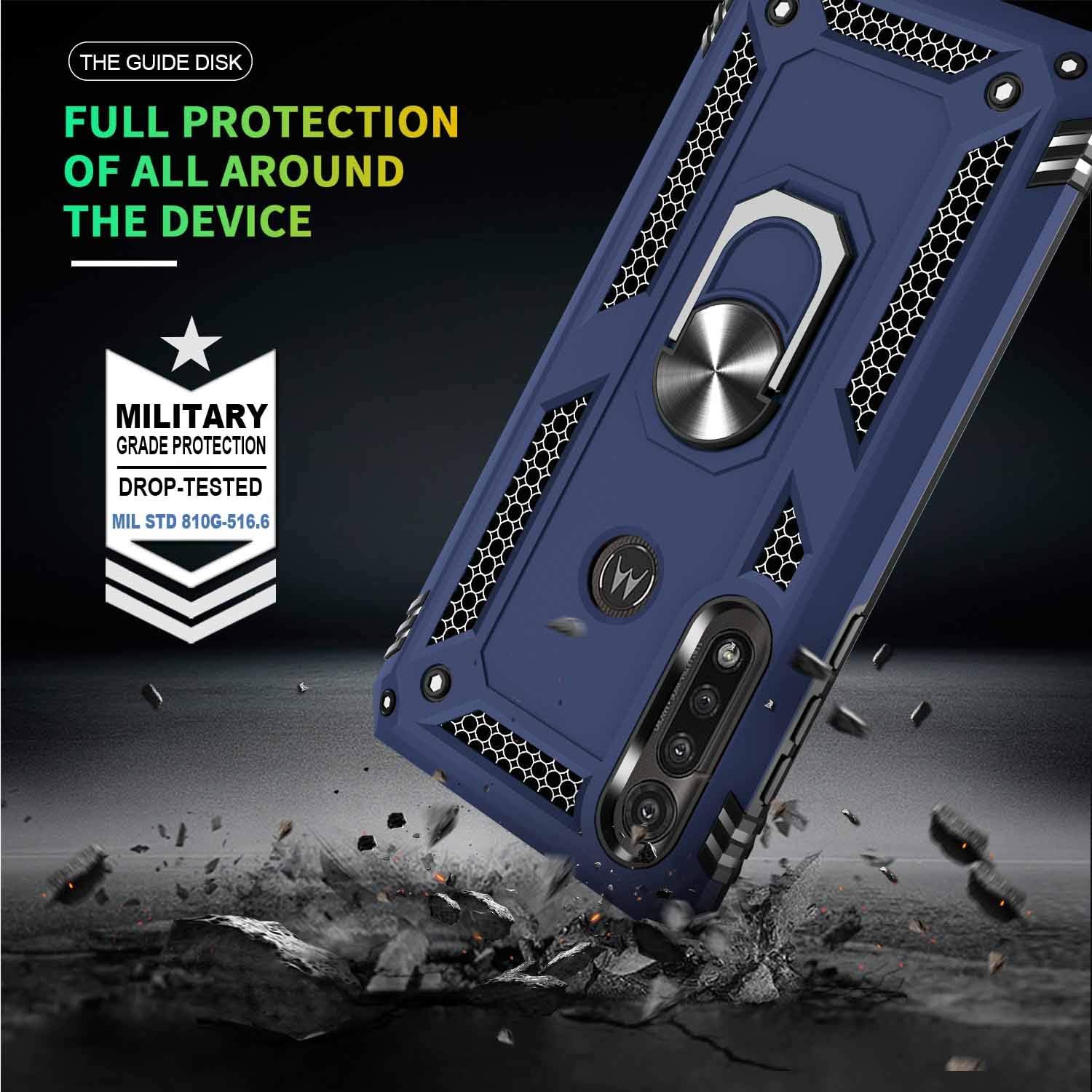 Compatible for Moto G Power 2020 Case 6.4-inch with HD Screen Protector, Gritup Military-Grade Shockproof Protective Phone Case with Magnetic Kickstand Ring for Motorola Moto G Power 2020 Blue