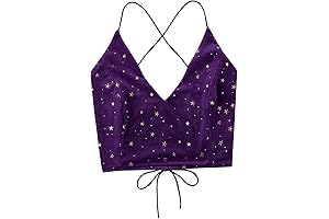 Women's Velvet Purple Crop Tops, Galaxy Print Crisscross Back Cami