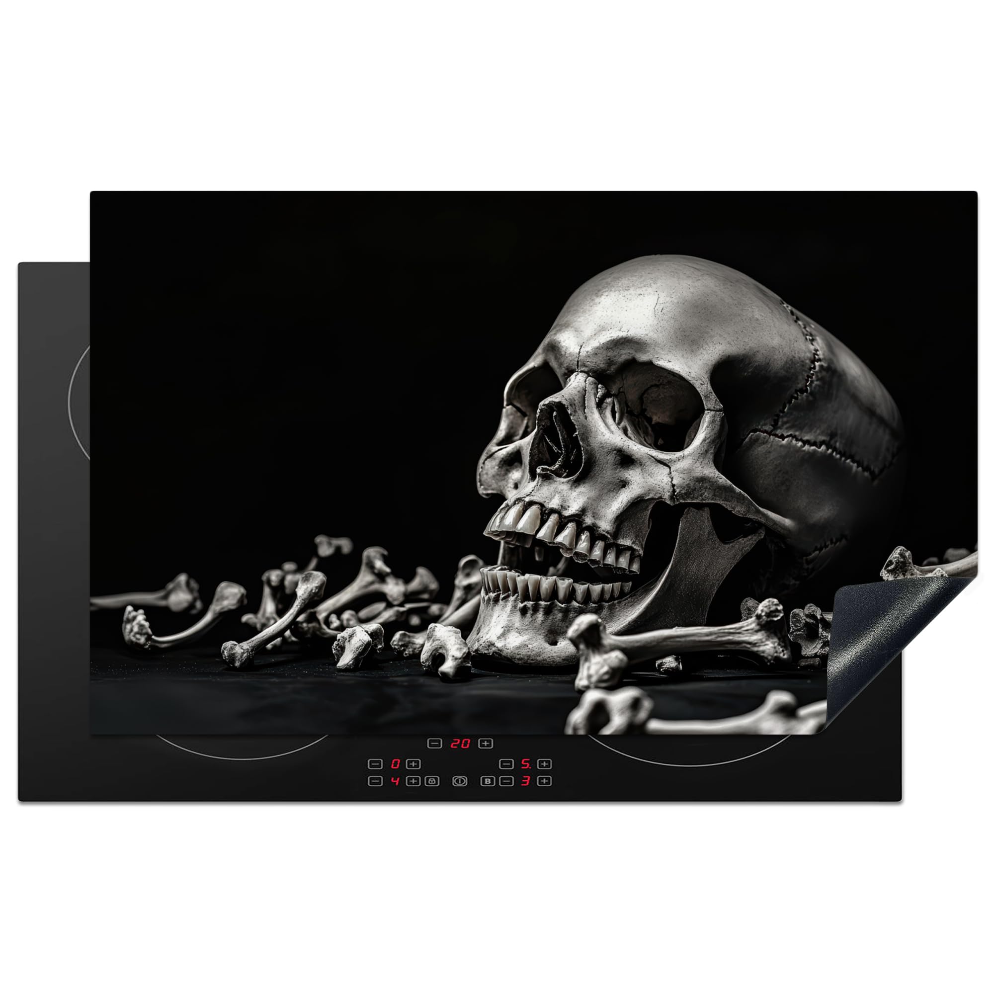 KitchenYeah© Induction Hob Protector Mat 20.5"x33.5" / 85x52 cm Cooker Top Protectors Cover Ceramic Covers Electric Hobs Vinyl Skull - Bones - Skull - Black