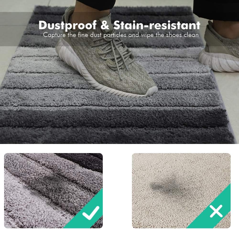 Lewondr Stripe Door Mat, Non-Slip Soft Microfiber Entry Way Welcome Doormat Bathroom Rug, Heavy Duty, Absorbent, Machine Wash Bath Mat for Indoor Outdoor 20"x32"(50x80cm) - Gradient Gray