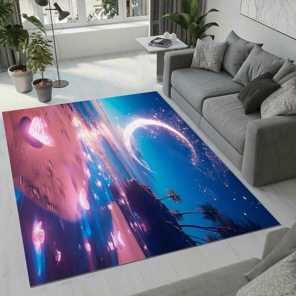 Tapis Paysage De Ciel Étoilé De Lune 3D Motif Chambre À Coucher Salon Chambre Décoration Le Plancher Intérieur Région Tapis Antidérapant 140 X 200 Cm - Nettoyage Facile ，avec Support En-3304604862765