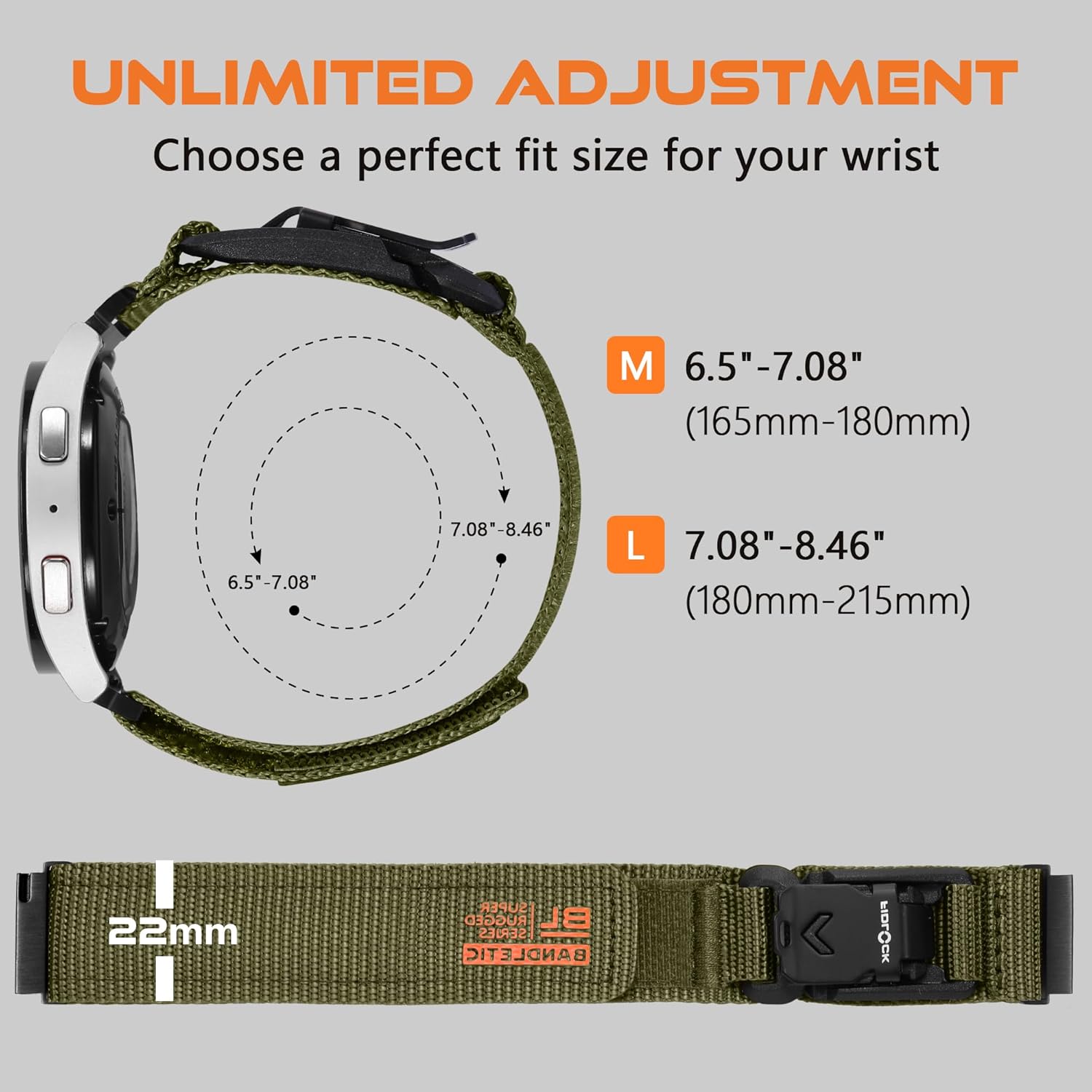Bandletic 20mm Nylon Watch Band Compatible with Samsung Galaxy Watch 7 6 5 4 FE 40mm 44mm/for Galaxy Watch 6 4 Classic 43mm 47mm 42mm 46mm/Watch 5 Pro 45mm/Active 2 with Magnetic Fidlock V-Buckle