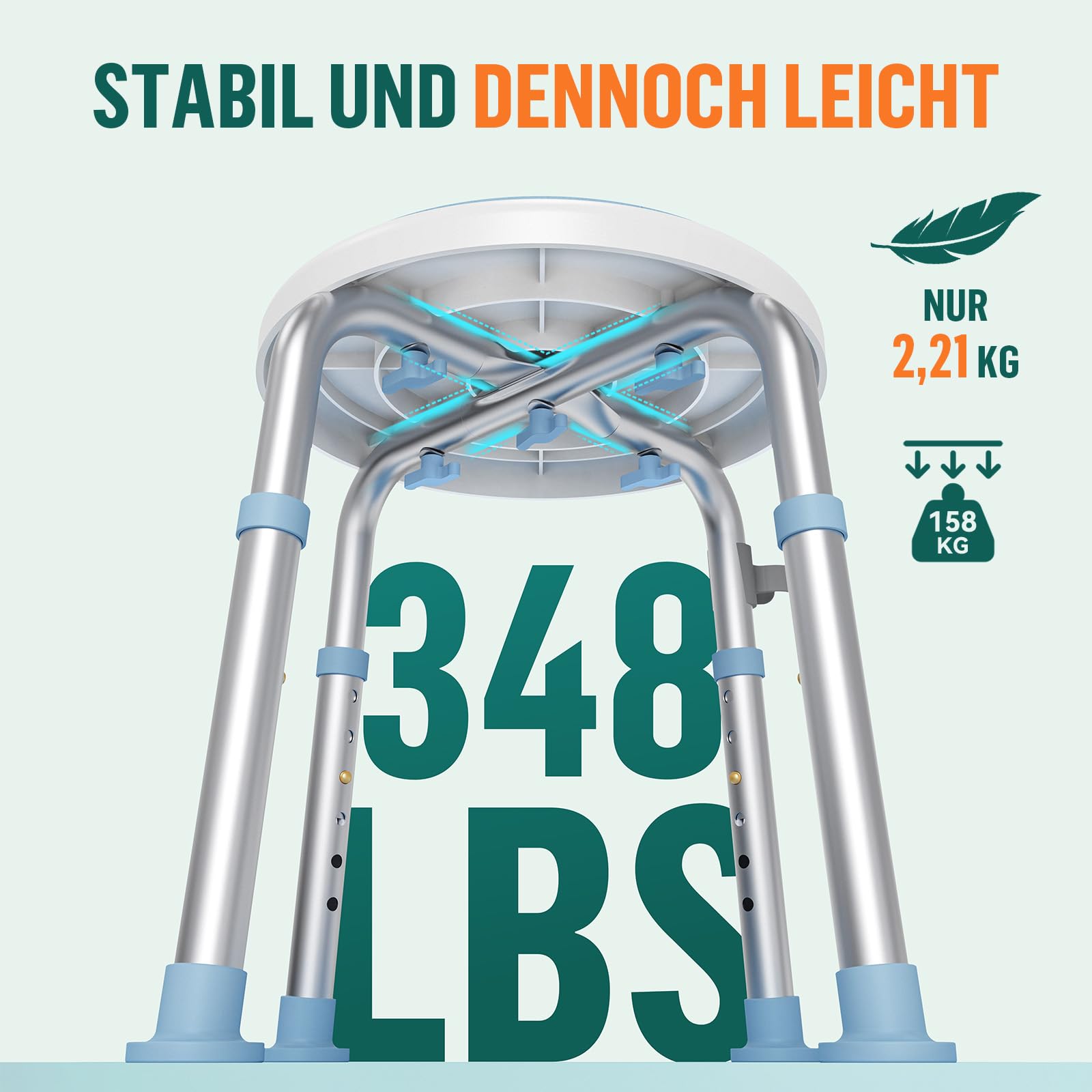 LC01 360°drehbarer Duschstuhl höhenverstellbar – Rutschfester Duschhocker aus Aluminium, Leichter Duschsitz für Senioren, Schwangere & Menschen mit eingeschränkter Mobilität
