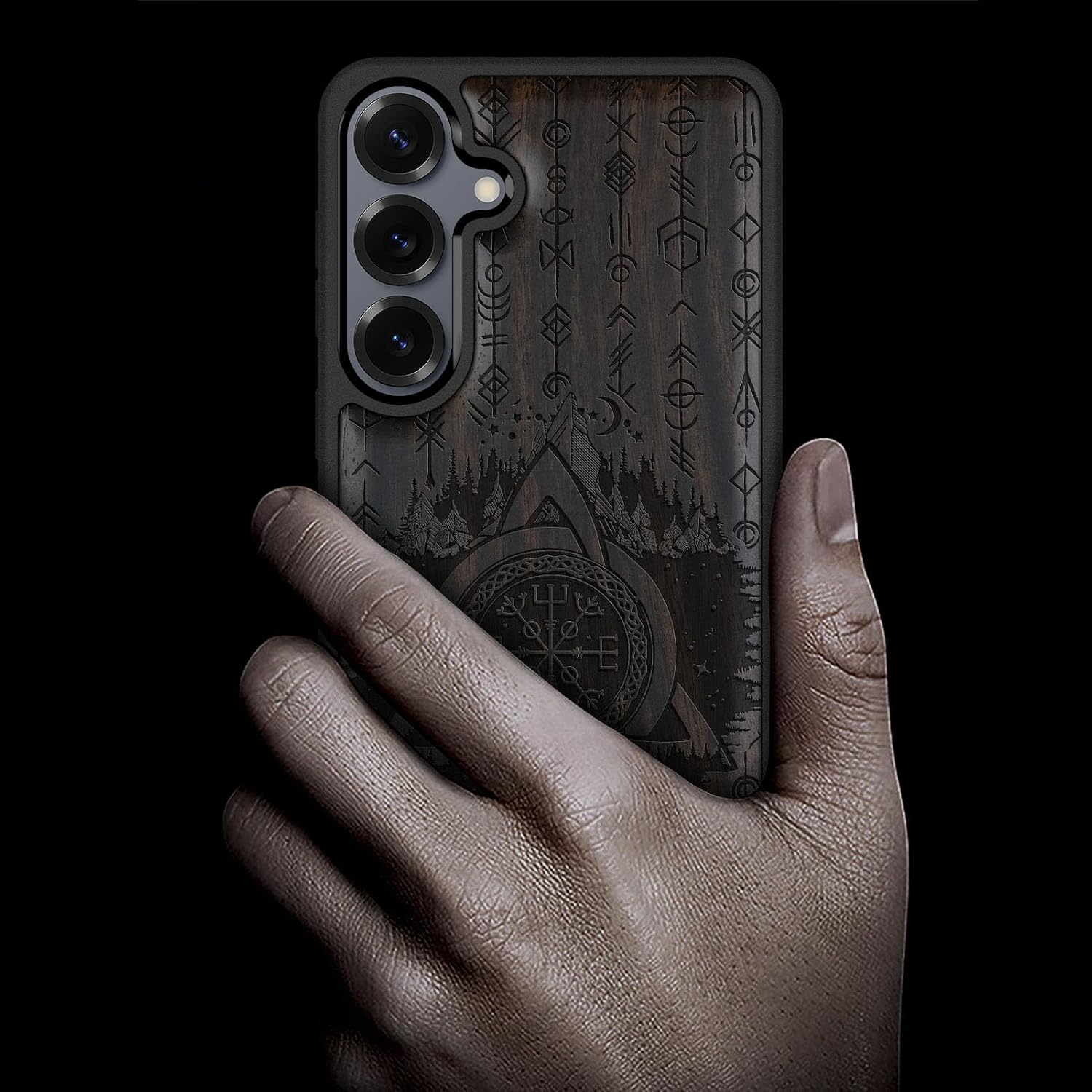 Carveit Magnetic Wooden Case for Galaxy S25+ Samsung S25 Plus Case, TPU Shockproof Cover & Wood Engraved, Compatible with MagSafe Wireless Chargers (Celtic Helm-Awe) Blackwood
