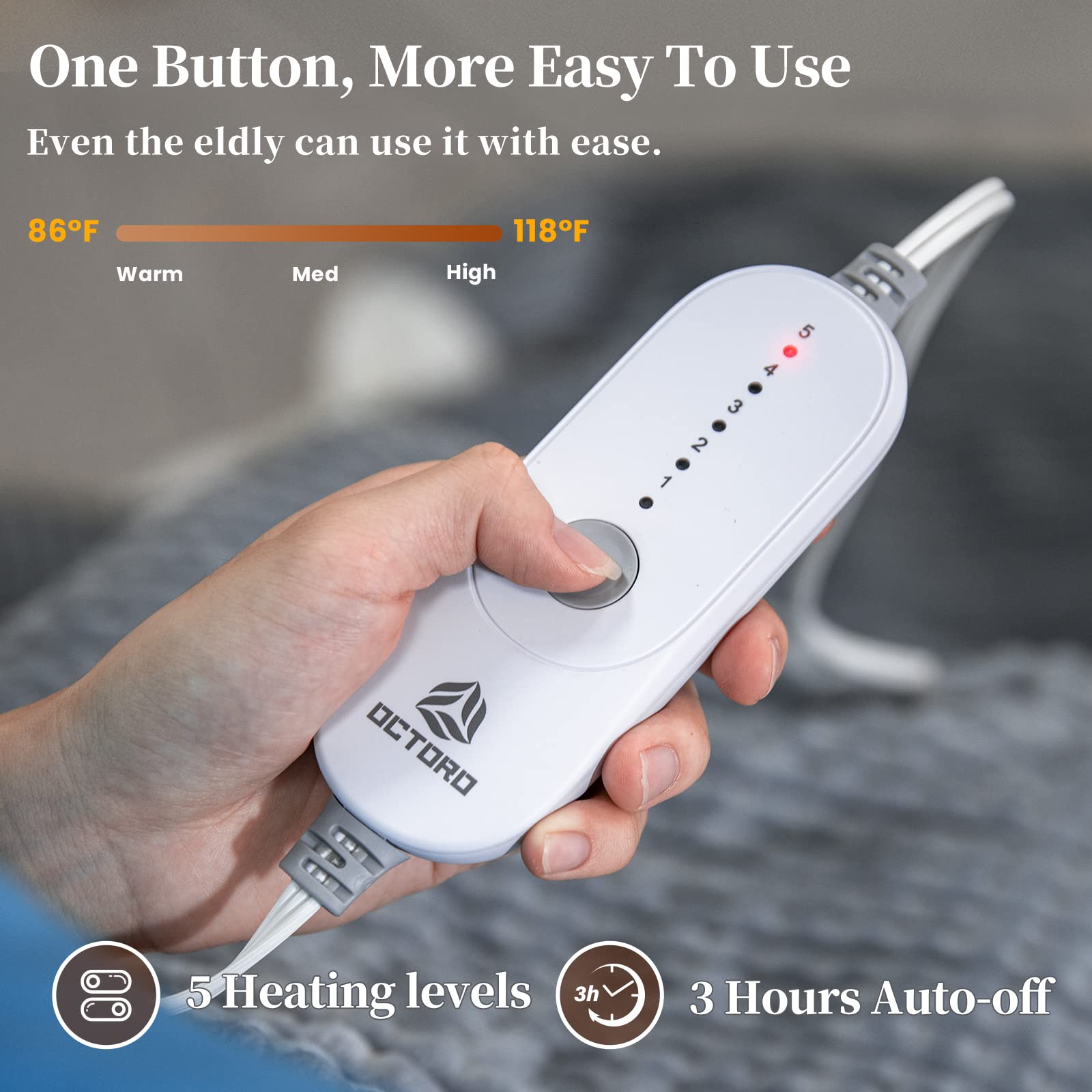 Electric Heated Throw Blanket, Flannel Sherpa Electric Blanket for Couch & Bed, Soft Ribbed Fast Heating Blanket Throw with 5 Heating Levels, Machine Washable, 50"x60"