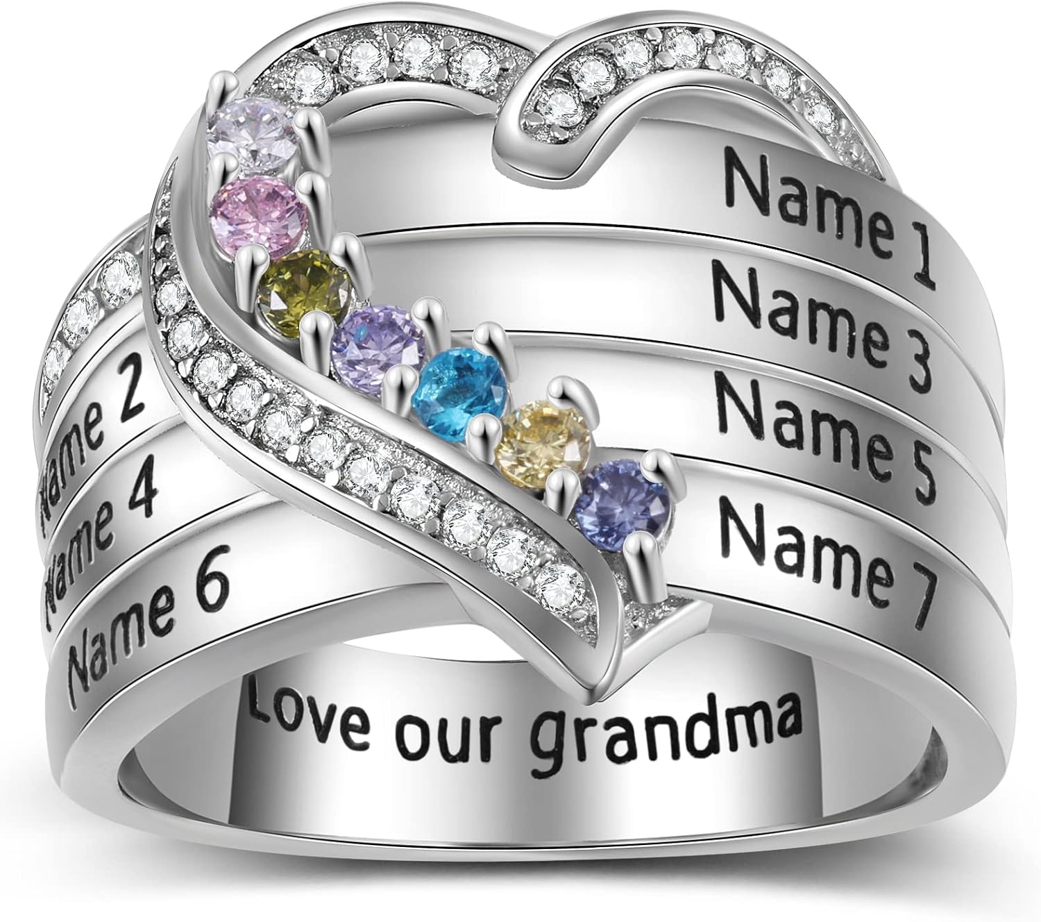 Personalized Mothers Rings Birthstones Rings for Women with 1-8 Names Sterling Silver Promise Ring for Her Gifts for Mom Wife Grandma Nana Birthday Anniversary Christmas