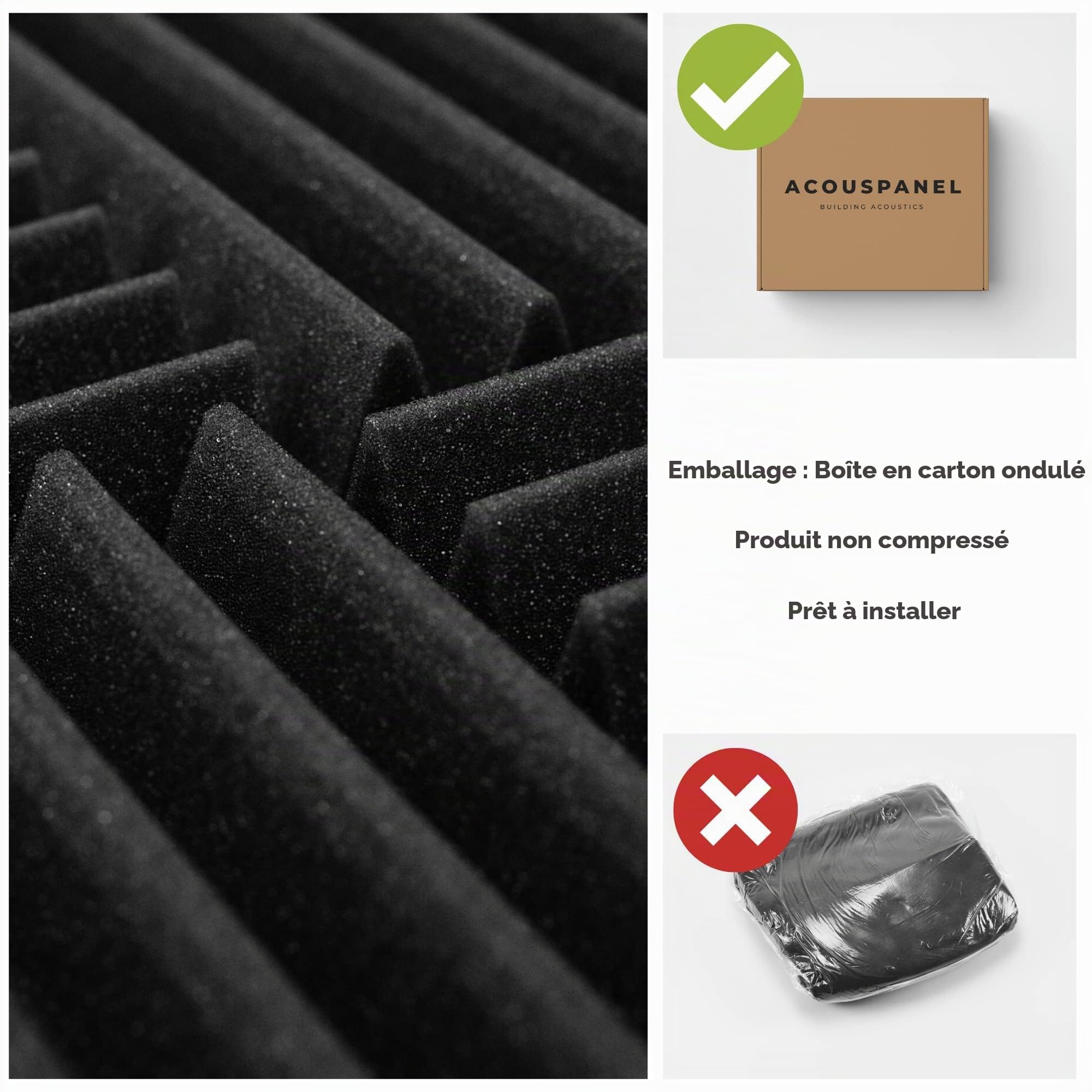 ACOUSPANEL Mousse Acoustique Panneaux Acoustiques Non Compressé 30x30x3cm Couleur Gris Anthracite (28 Unités)