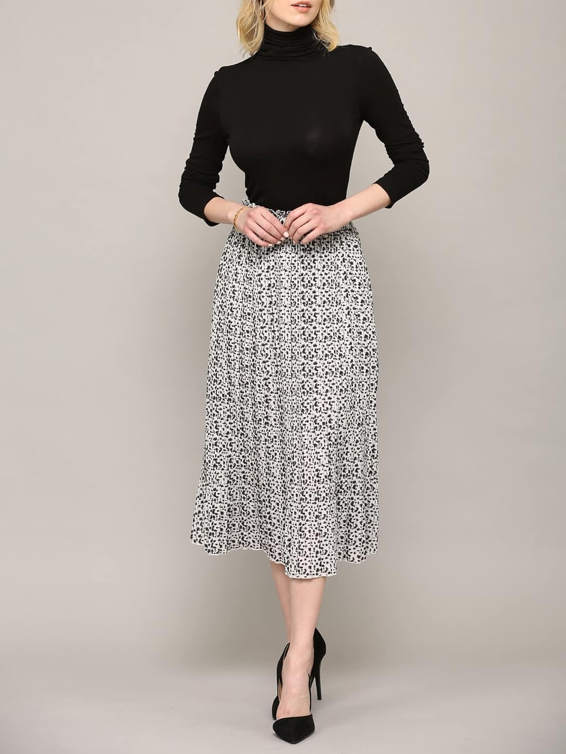 Lock and Love Womens High Waist Polka Dot Pleated Midi Swing Skirt with Pockets - Image 2