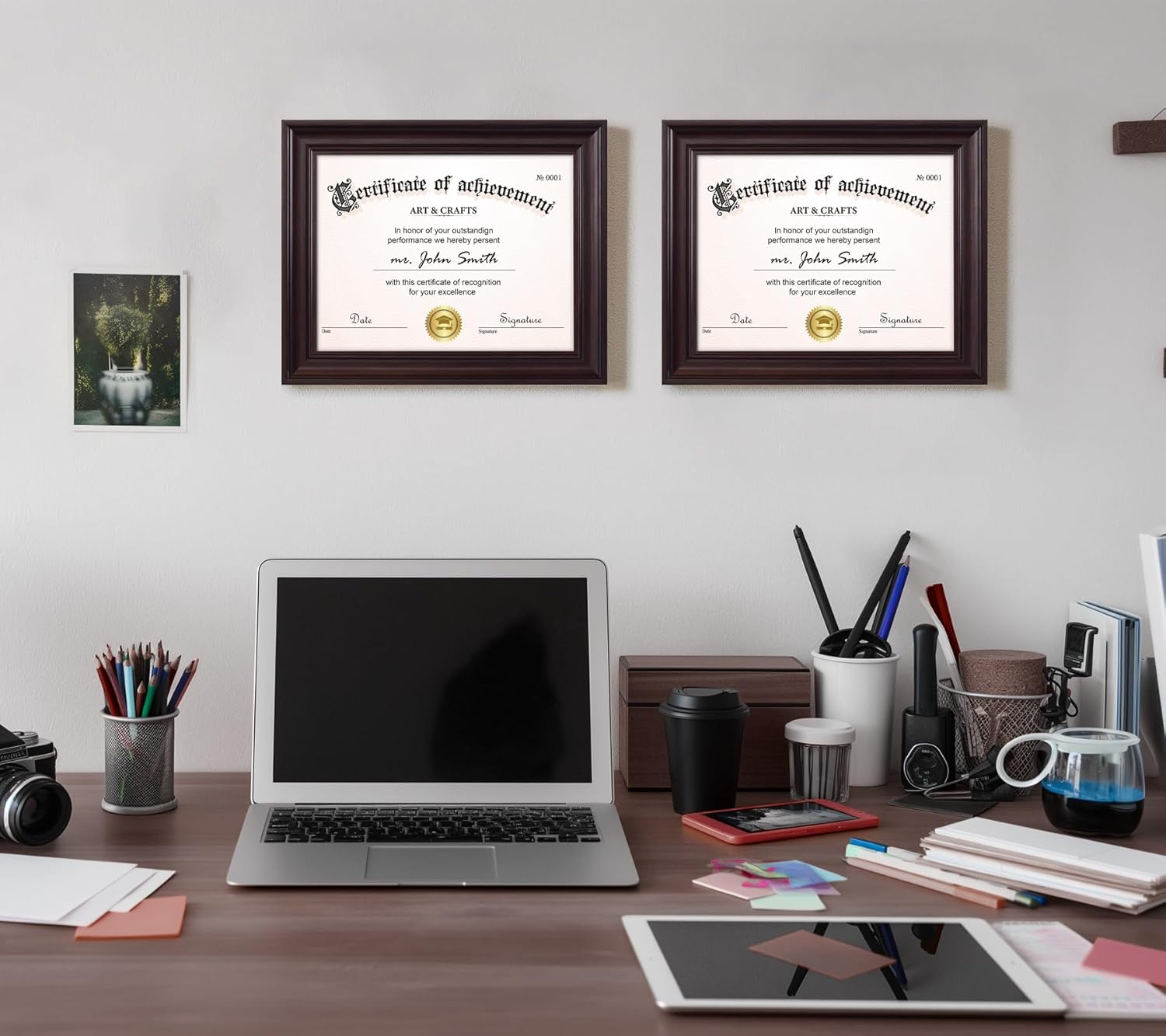 Yaetm 8.5x11 Diploma Frame, Document Frame with Shatter-Resistant Tempered Glass, Display 8.5 x 11 inch Certificate, Tabletop & Wall Mount (4 Pack, Brown)