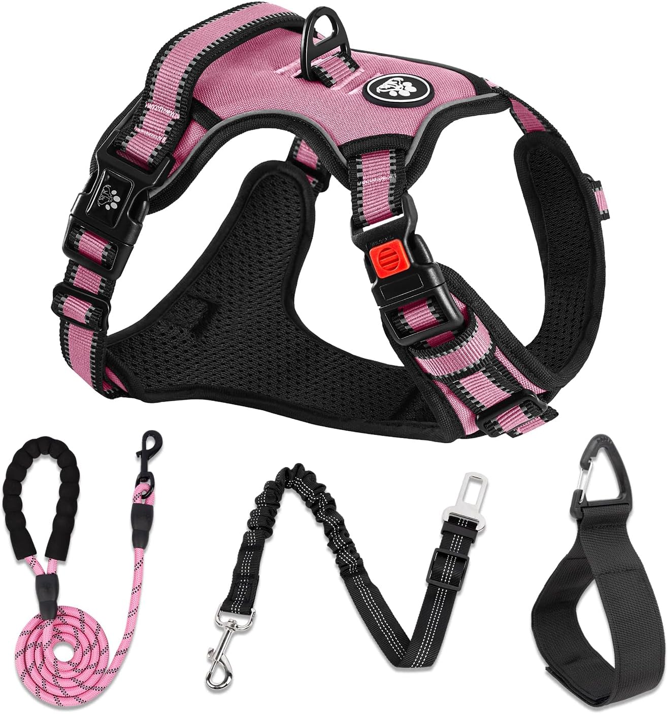 NESTROAD Pink Anti Pull Dog Vest Harness, Size M for Female Medium Dogs of Neck 13~17″ Chest 17-25″, Soft Front Clip Dog Vest Harness Lead and Seat Belt Set for Walking Running with Reflective Handle NESTROAD Pink Anti Pull Dog Vest Harness, Size M for Female Medium Dogs of Neck 13~17″ Chest 17-25″, Soft Front Clip Dog Vest Harness Lead and Seat Belt Set for Walking Running with Reflective Handle