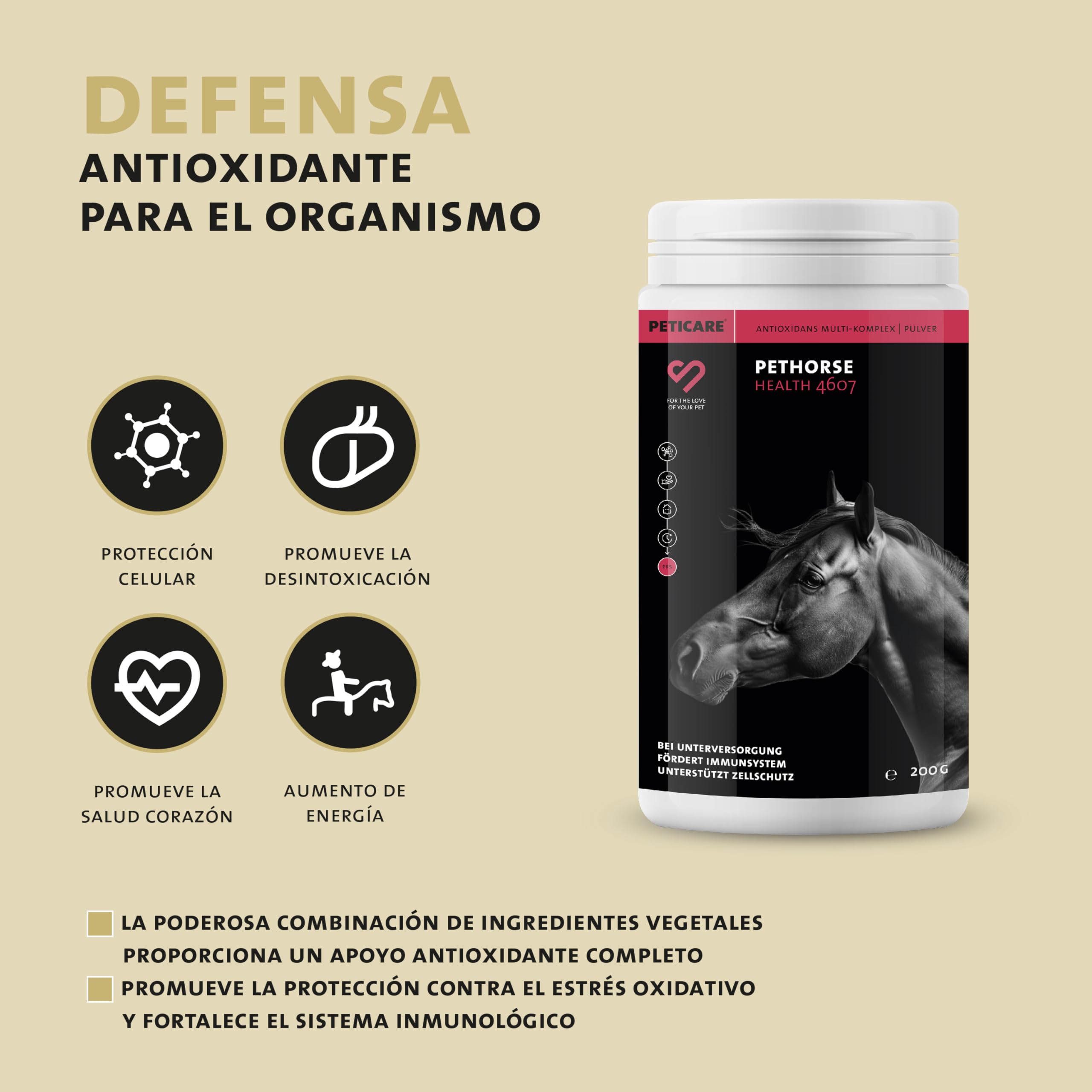 Peticare antioxidantes para Caballos | Apoyo al daño Celular y fortalecimiento inmunológico, Esfuerzo | con Ingredientes Naturales | para el estrés oxidativo | petHorse Health 4607