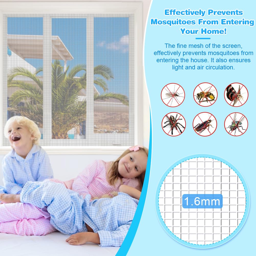 BUZIFU Fly Screen Window 100 x 120 cm Insect Protection Sold by the Metre Fibreglass Fly Screen Fabric Fly Curtain Mosquito Net with Window Cleaning Brush Protection Against Mosquitoes for Windows and - Image 4