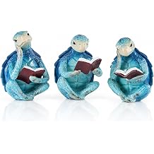 QIANLING 3-Piece Reading Sea Turtle Figurines - Bookshelf Decor