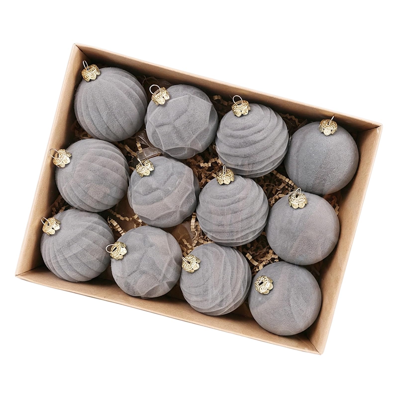 12pcs Colorful Sphere Ornament Flocking Baubles for Festival Tree Embellishment Hanging Christmas Tree Accessories Christmas Ornaments Colorful Flocking Baubles