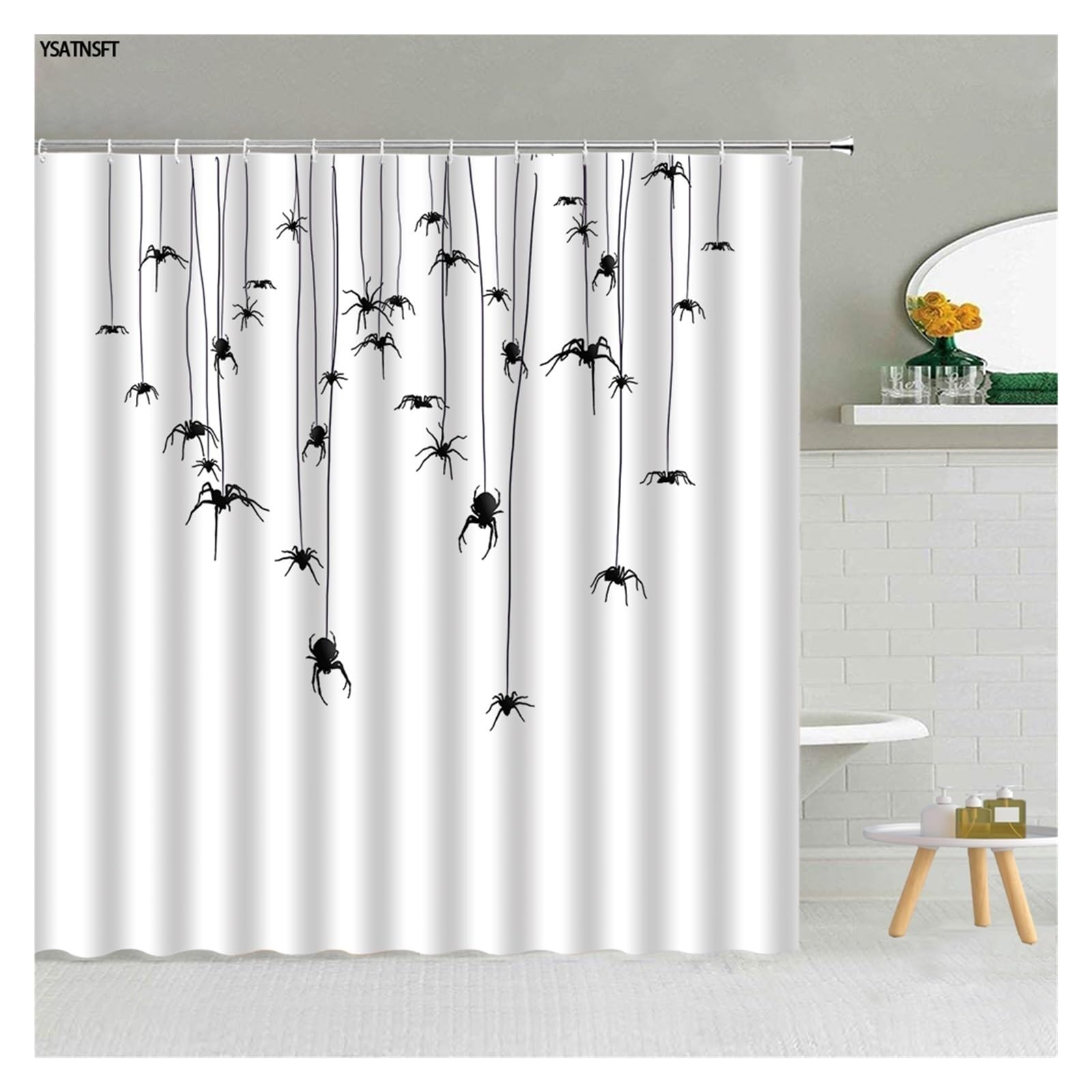 Rideau Douche Rideau de Douche Simple, Noir et Blanc, Motif de gouttelettes d'eau, en Tissu Polyester, for Salle de Bain, Suspendu, décoration de Maison(2616XJ,300x180cm-118x70in)