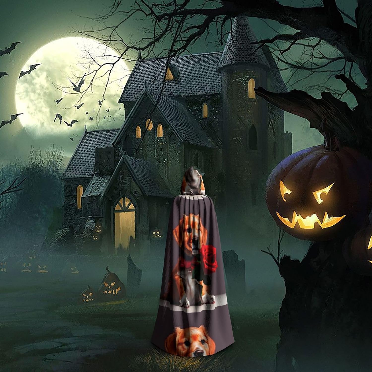 Gentleman-Like Dog Men Women Halloween Role Play Party Decoration Hooded Poncho Black