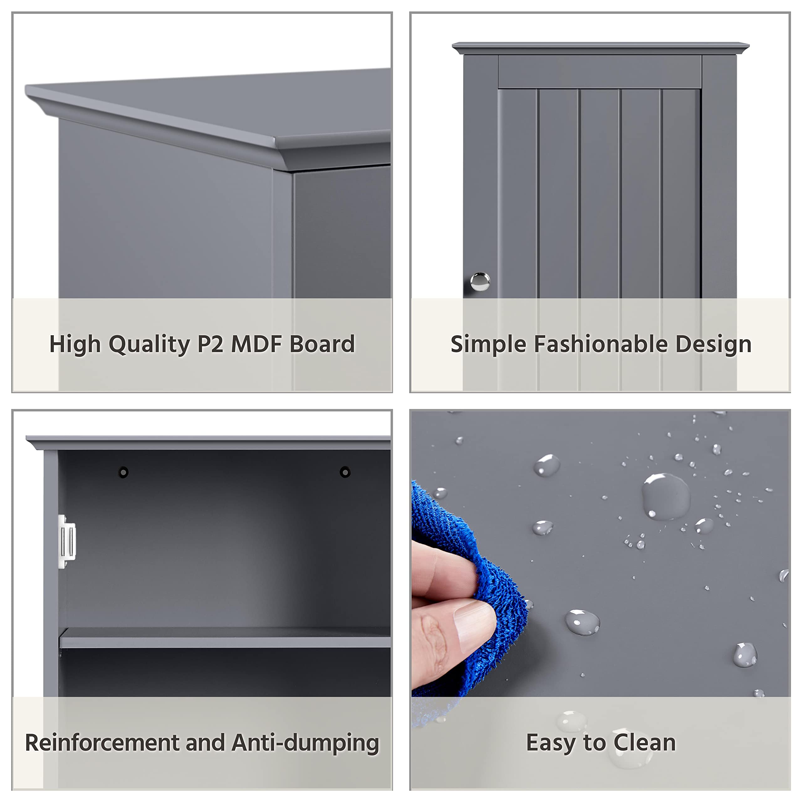 Yaheetech Armoire Murale de Toilette, Meuble de Rangement Suspendu Salle de Bain, 35 x 20,7 x 55 cm, Armoire à Pharmacie, 2 Étagère Réglables, avec Porte, en Bois Blanc WC Cuisine Gris